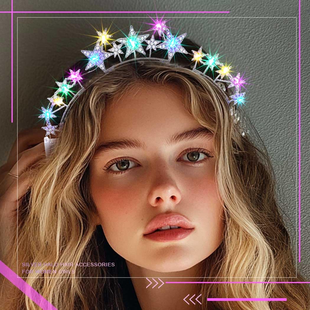Silver Star Halo Headband for Kids Amazon.com : Dexspoeny 2Pcs Stars Halo Crown Silver Headband  main image 2