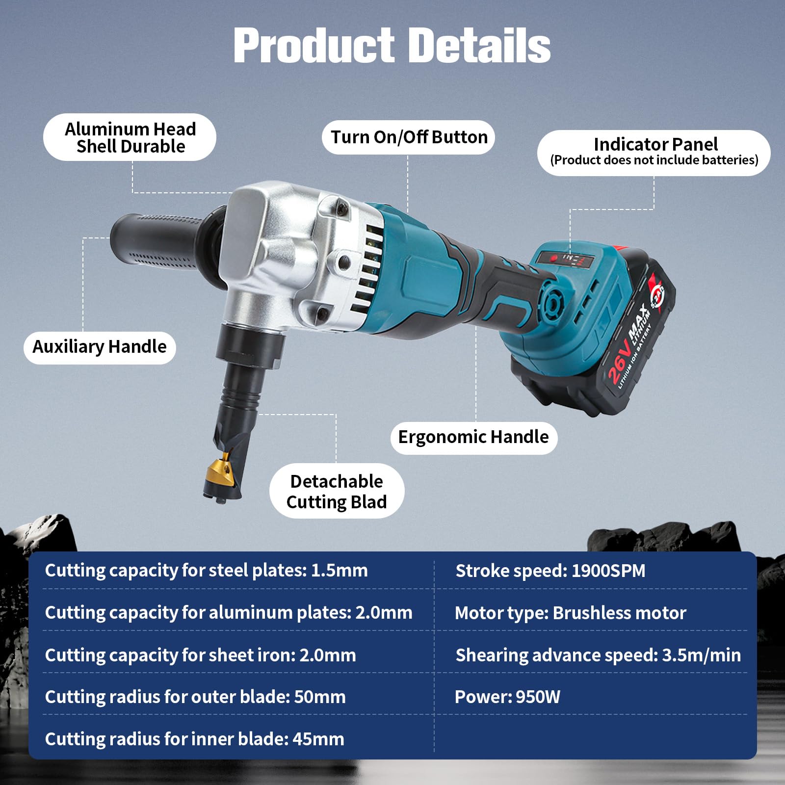 Blechknabber Kompatibel mit Makita 18V – Kabellose Blechnibbler mit 360° Drehbarem Knabberkopf und Einstellbaren 3 Geschwindigkeiten, Ausgestattet mit Bürstenlosem Motor für Edelstahl und Aluminium