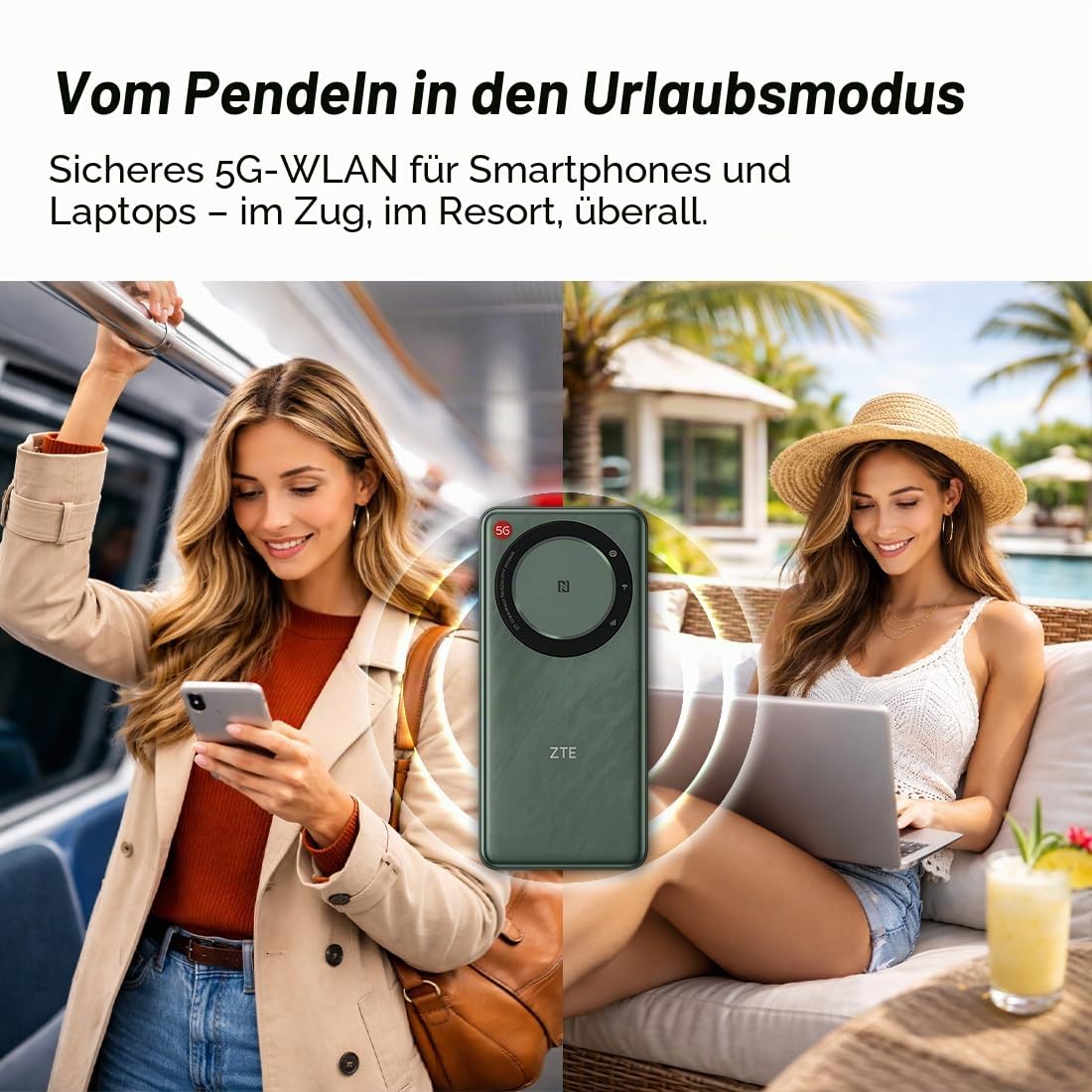 ZTE U30AIR 5G Wi-Fi Pocket Router - High-Speed 5G Konnektivität, Dual-Band Wi-Fi, nahtloses Streaming & Gaming, einfache Einrichtung, tragbar, unterstützt mehrere Geräte