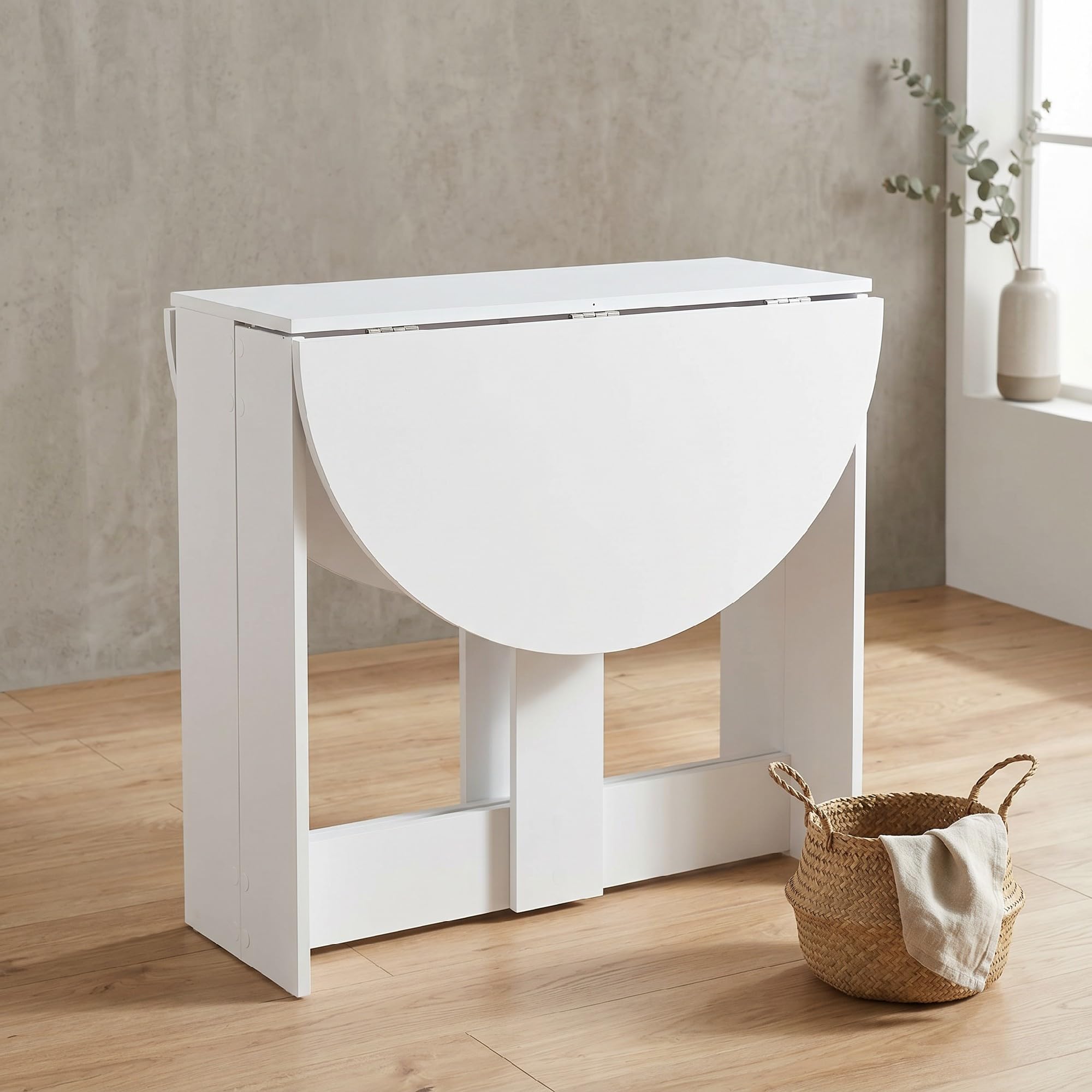 HOMCOM Tavolo Pieghevole da Pranzo Allungabile 104x76x73.7 cm Bianco | 2 Ribalte, Salvaspazio, Tavolo da Pranzo Estensibile in Legno, per Soggiorno e Cucina
