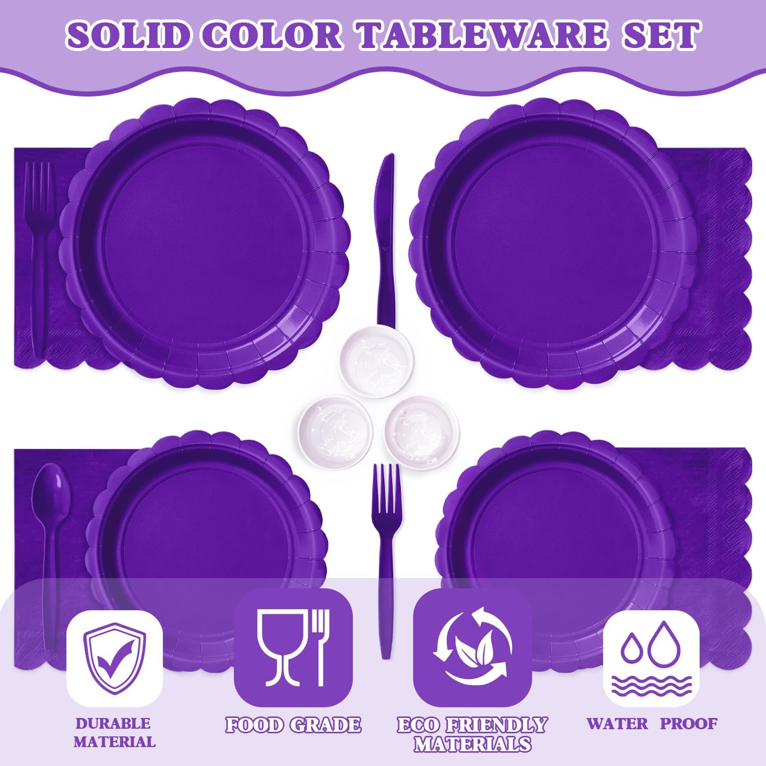 Vyntra 350 Pcs Deep Purple Disposable Paper Plates and Napkins Set for 50, 9" Dinner Plates & 7" Dessert Plates, Tableware for Birthday, Graduation, Party