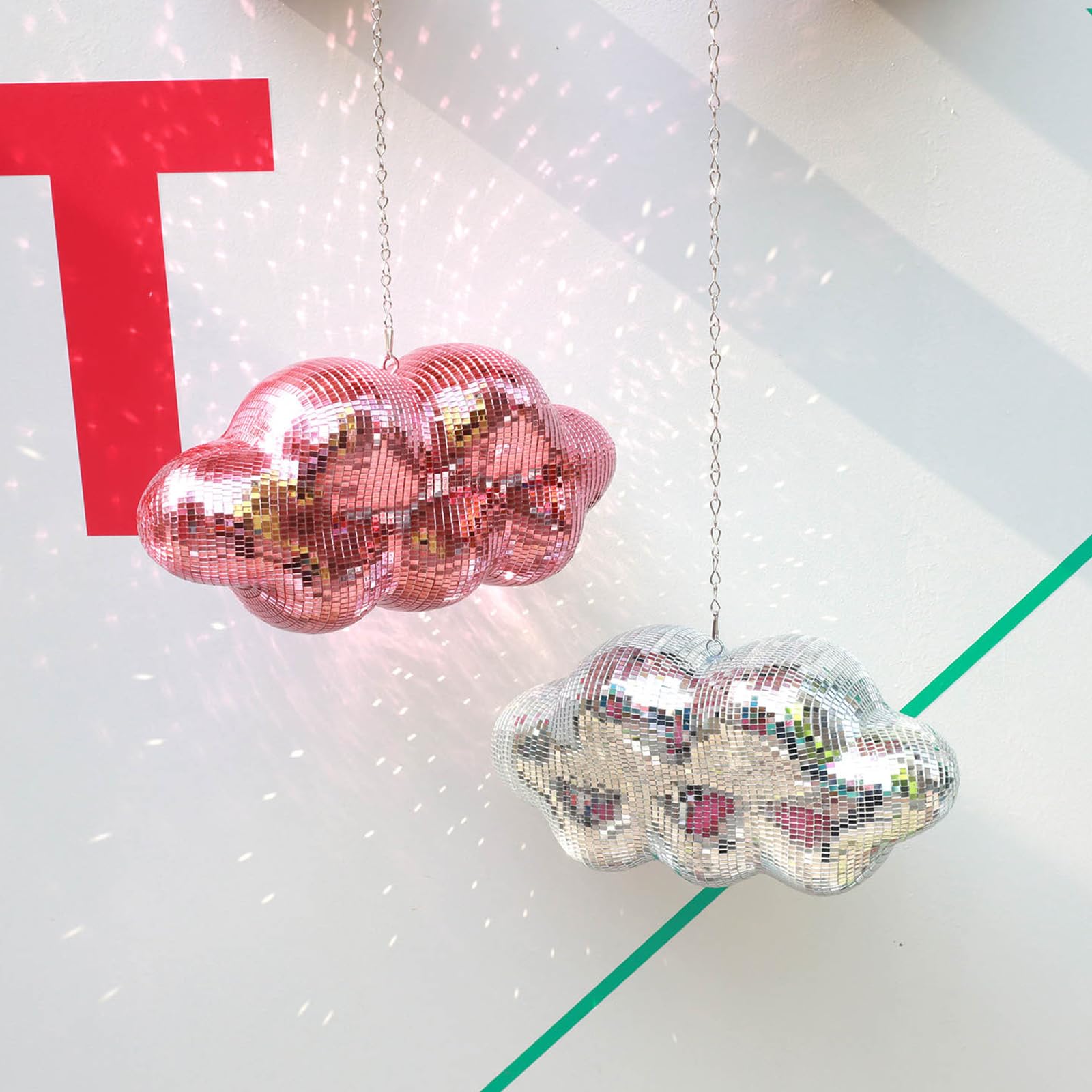 Sphère disco en forme de nuages à suspendre - Décoration scintillante réfléchissante - Sphère réfléchissante pour fête et décoration d'intérieur