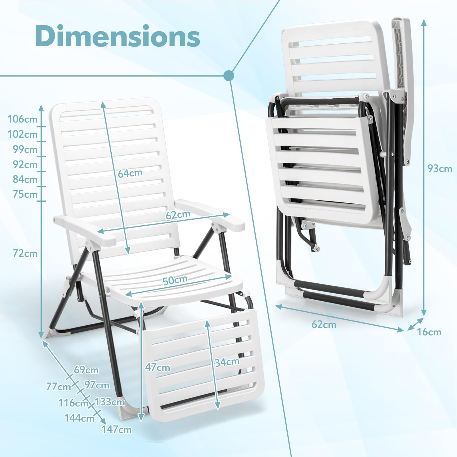 GOPLUS - Silla de relajación plegable, chaise longue con respaldo y reposapiés ajustables de 7 posiciones, sillón reclinable resistente a las inclemencias del tiempo, para terraza, jardín, piscina,