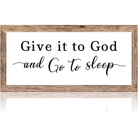 Rustic Room Ruler Vintage Wooden Sign Framed Decor Farmhouse Symbols Wall Art Hanging Sign for Laundry Room Bathroom Bedroom (Give It to God and Go to Sleep)