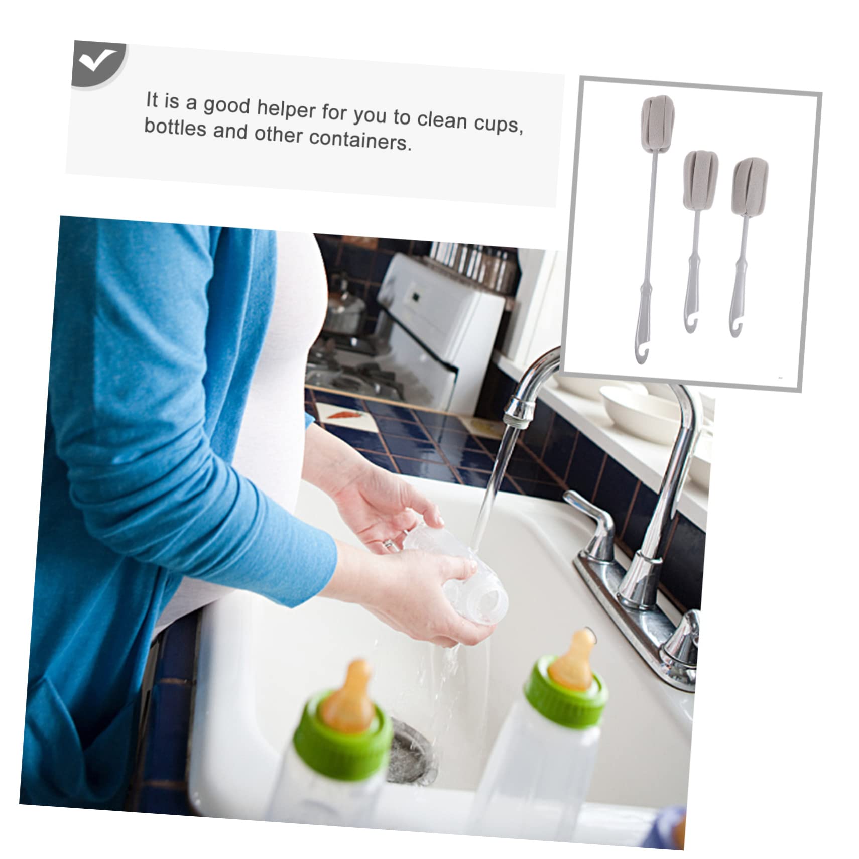3 Series Limpieza Biberones Cortos De Limpieza Ergonómico Y Práctico con Orificio Colgar 3 Piezas*3