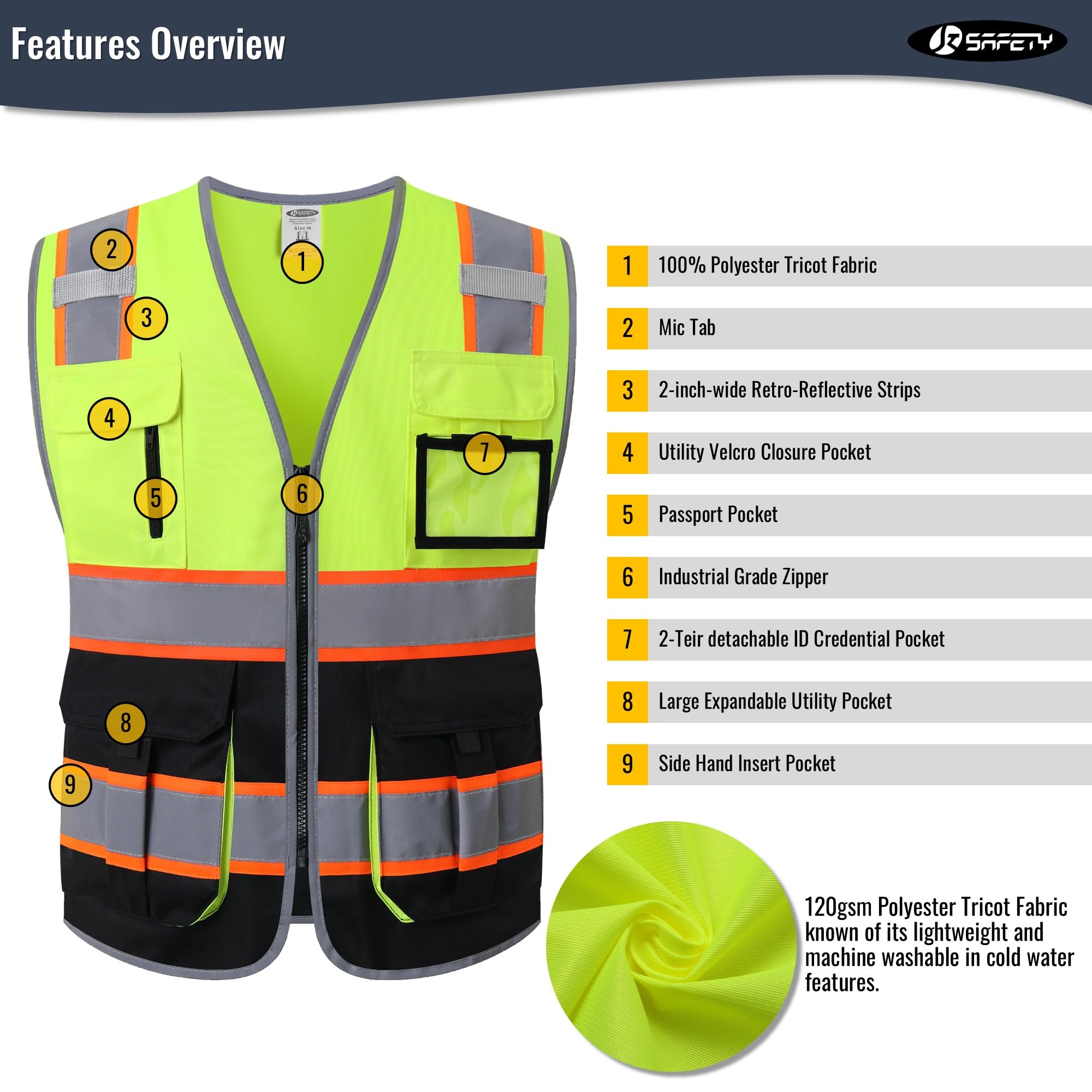 Snapklik.com : JKSafety 7 Pockets High Visibility Zipper Front Safety Vest