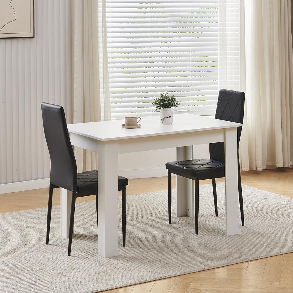 Homullel 110cm Dining Table and 2 Chairs, 2 Seater Kitchen Table and Chairs Set for Space Saving, Dining Room Set for 2, White (2 Seaters, PU Black #2)
