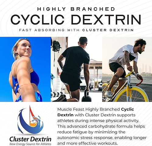 Miniatura 3 de Muscle Feast Suplemento prémium de dextrina cíclica altamente ramificada para antes del entrenamiento o después del entrenamiento, sin sabor, 5