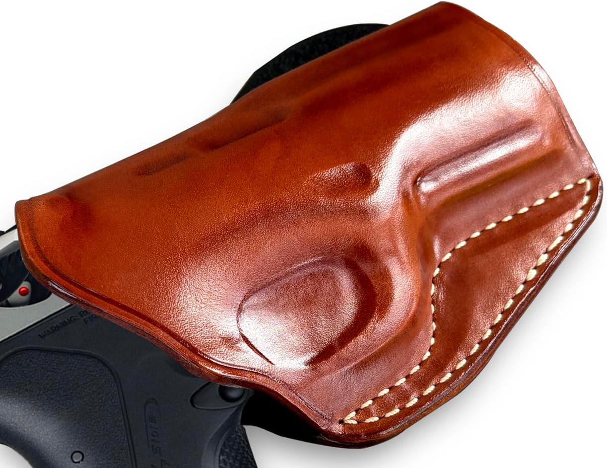 Masc Premium Leather OWB Paddle Holster with Open Top Fits, Beretta-Type Storm PX4 Compact 9mm 3.2-inch, Right Hand Draw, Brown Color #1525#