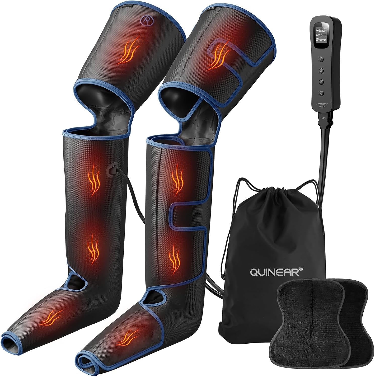 QUINEAR Leg Massager for Circulation and Pain Relief, Full Leg Compression Massager with Heat 2 Extender 3Heat 3Mode 3Intensity Sequential Compression Boots for Cramps Edema Swelling