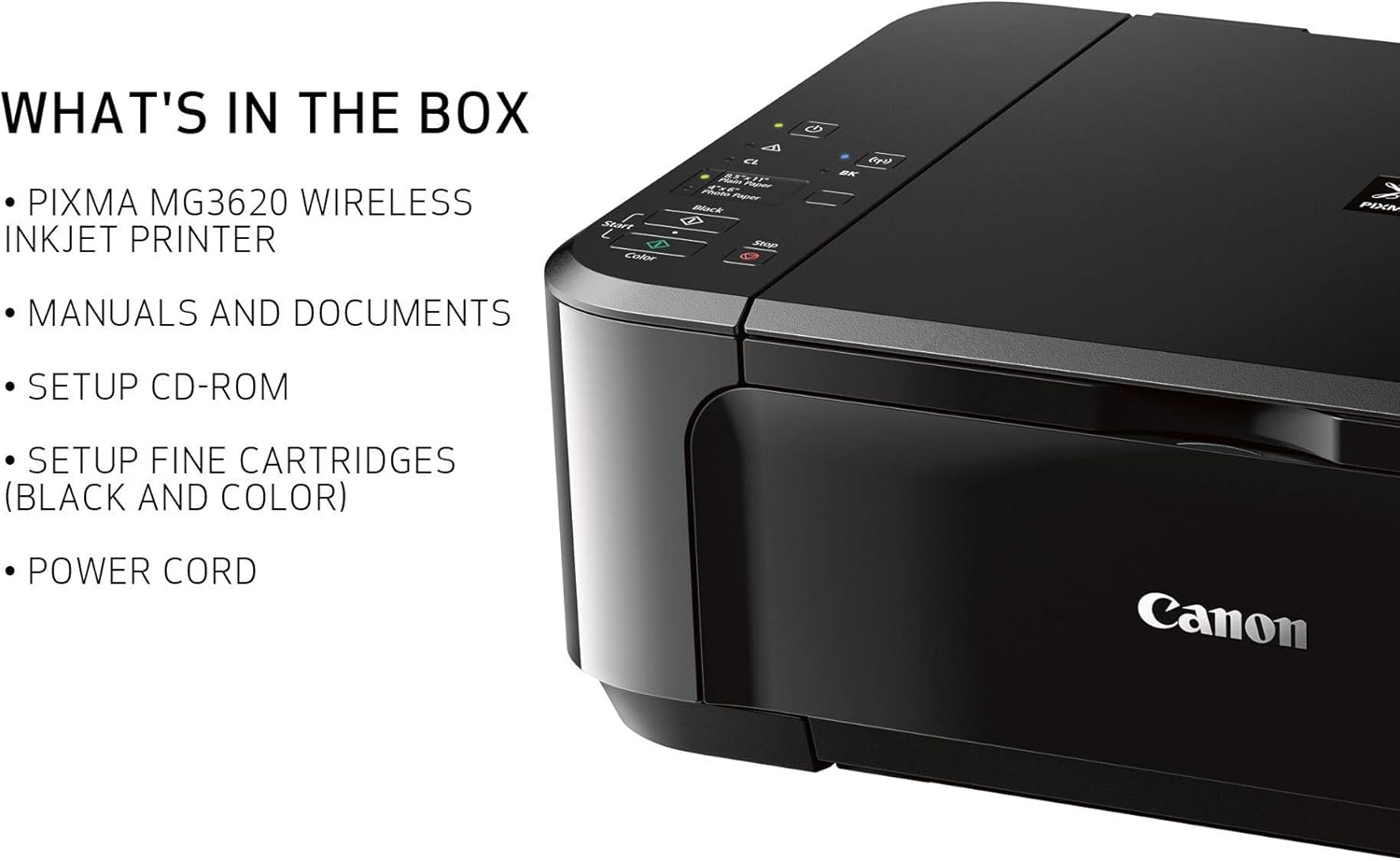 Canon PIXMA MG3620 Wireless All-In-One Color Inkjet Printer with Mobile and Tablet Printing, Black (Renewed)