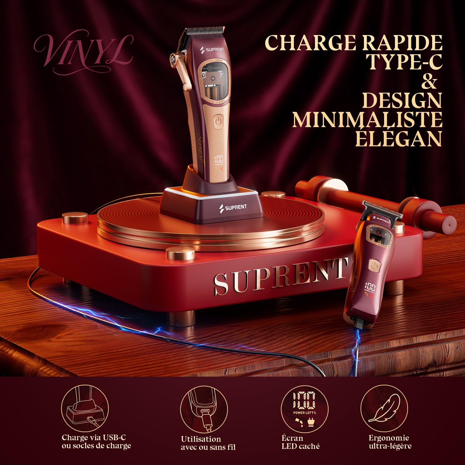 SUPRENT Tondeuse à Cheveux Professionnelle-Moteur Vectoriel à Double Bobine