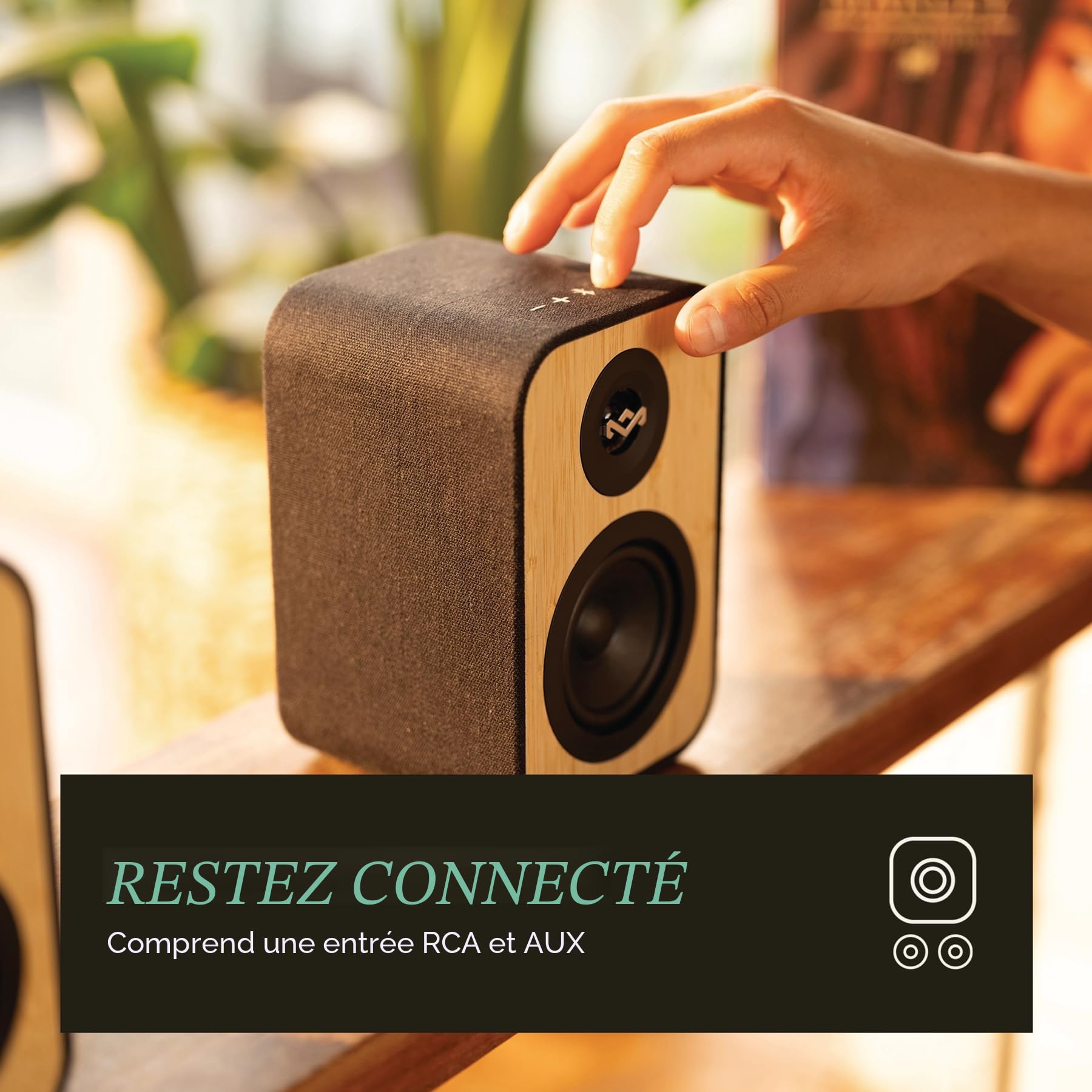 Enceintes Bibliothèque House of Marley Uplift - Bluetooth avec Entrée AUX & Câble RCA, Compatibles Smartphone, Platine Vinyle - Enceintes Actives HiFi, Conception Durable
