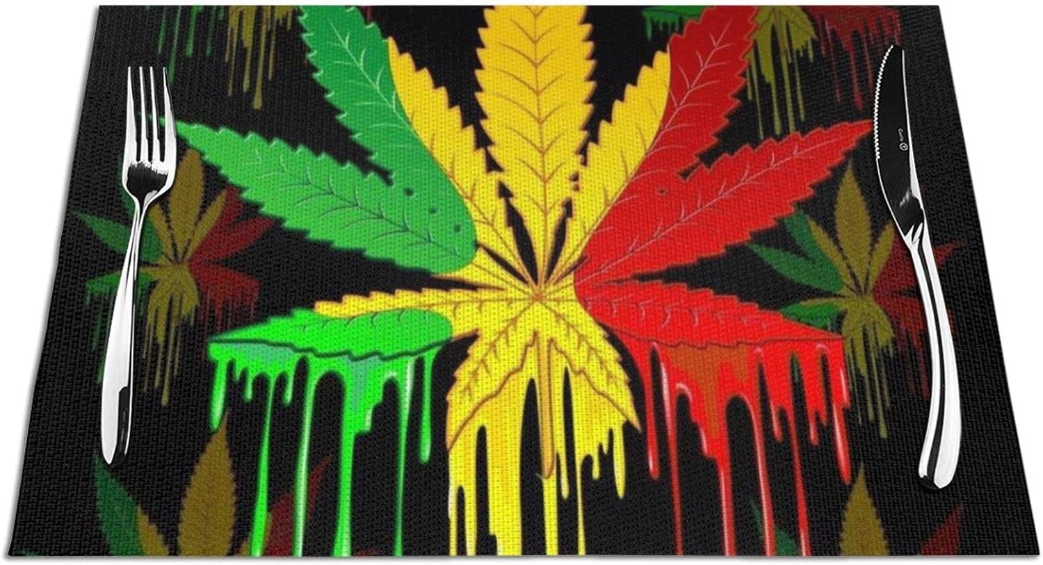 Amazon.co.jp Reggae Rasta Marijuana Leaf Weed テーブルランナー付きプレースマット 撥水 防汚