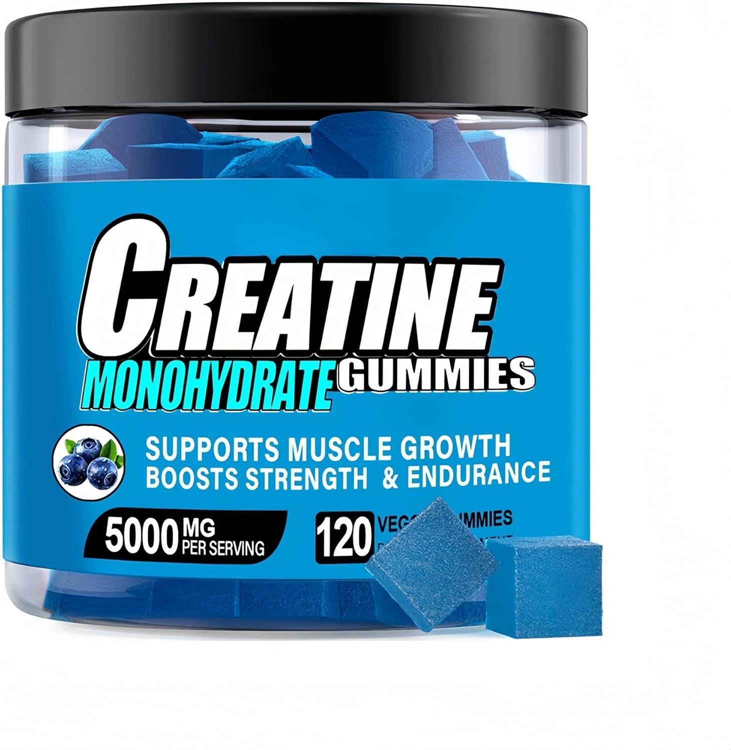 Sugar Free Creatine Monohydrate Gummies for Men & Women, 5000mg Creatine Monohydrate Per Serving, with L-Taurine, Alpha GPC, Betaine Anhydrous, Natural Blueberry Flavor (120 Count)