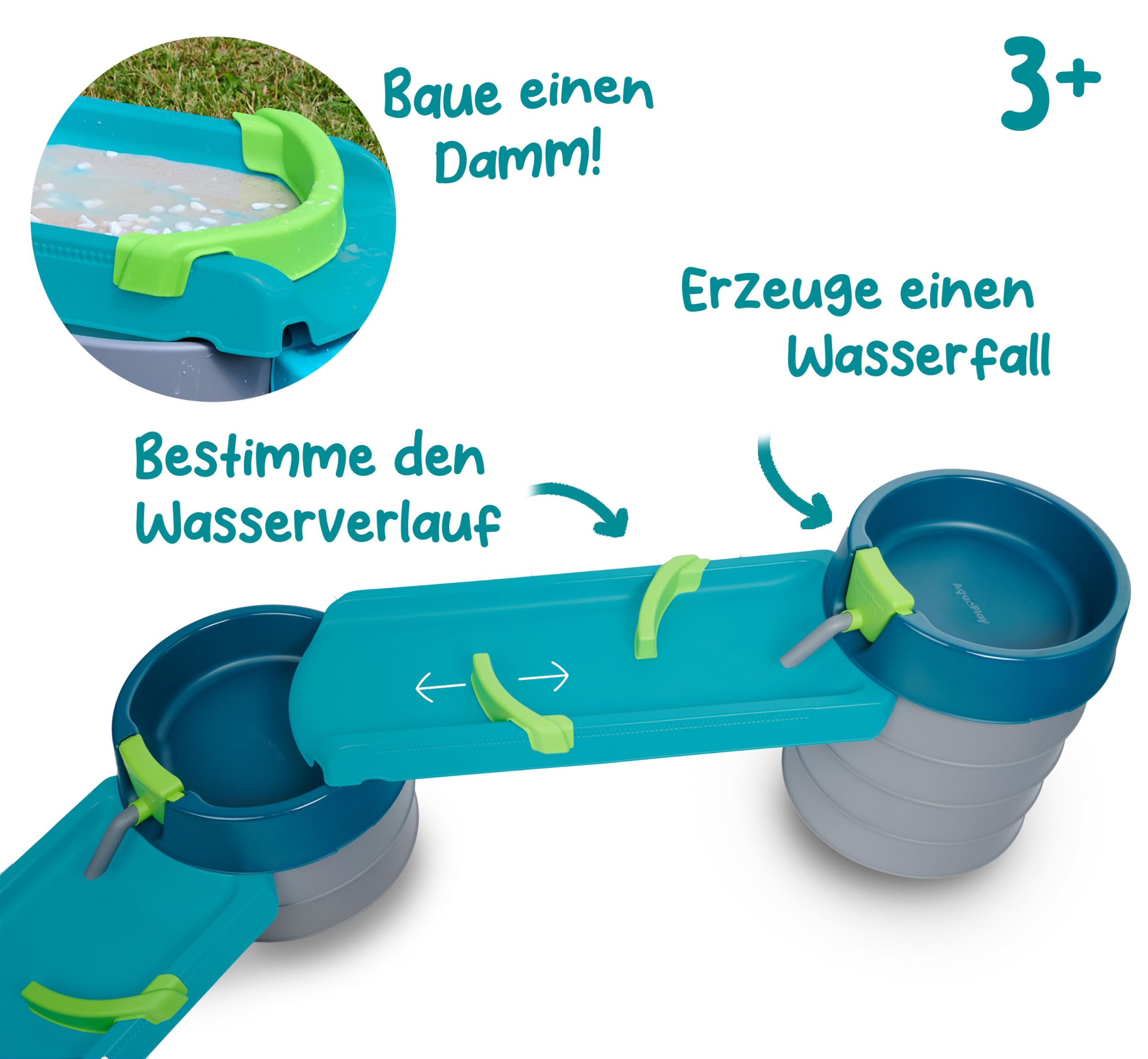 AquaPlay Mudway Flow - Pista de agua y arena combinada, 2,3 m con cerraduras, platillos y deslizadores, sistema de conexión flexible, juego de agua para exteriores resistente a la intemperie, a partir