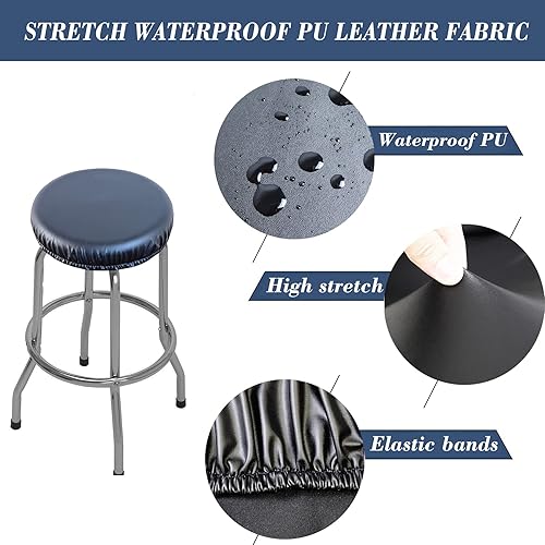 Miniatura 3 de Fundas para taburetes, paquete de 2 fundas elásticas impermeables de poliuretano para taburetes de bar, extraíbles y lavables, con bandas elásticas