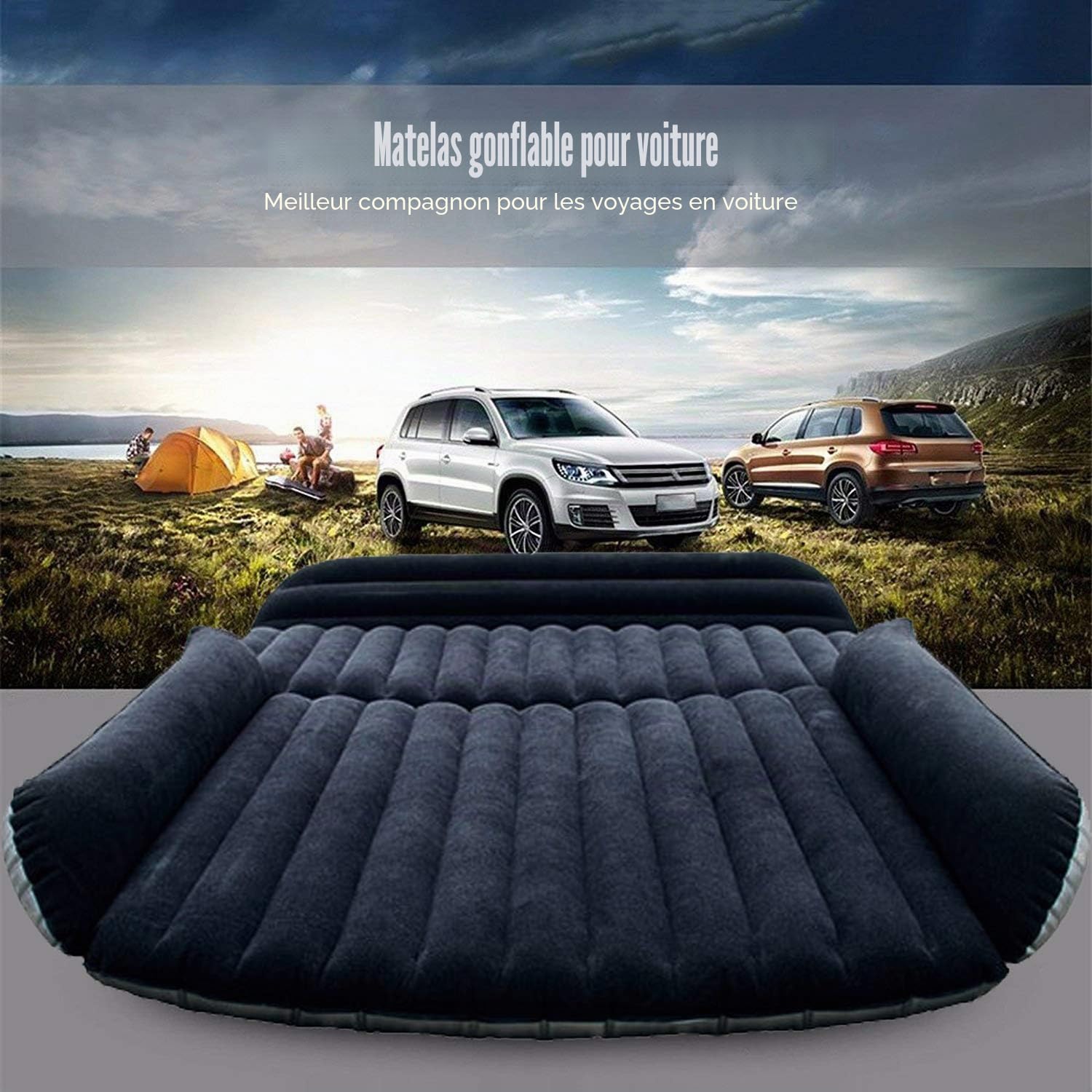 Matelas Gonflable Voiture SUV Pliant avec Pompe à air électrique, Lit Gonflable de Voiture pour Repos de Sommeil etLe Mouvement Intime, Lit de Voiture Convertible en Canapé Gonflable (Noir)