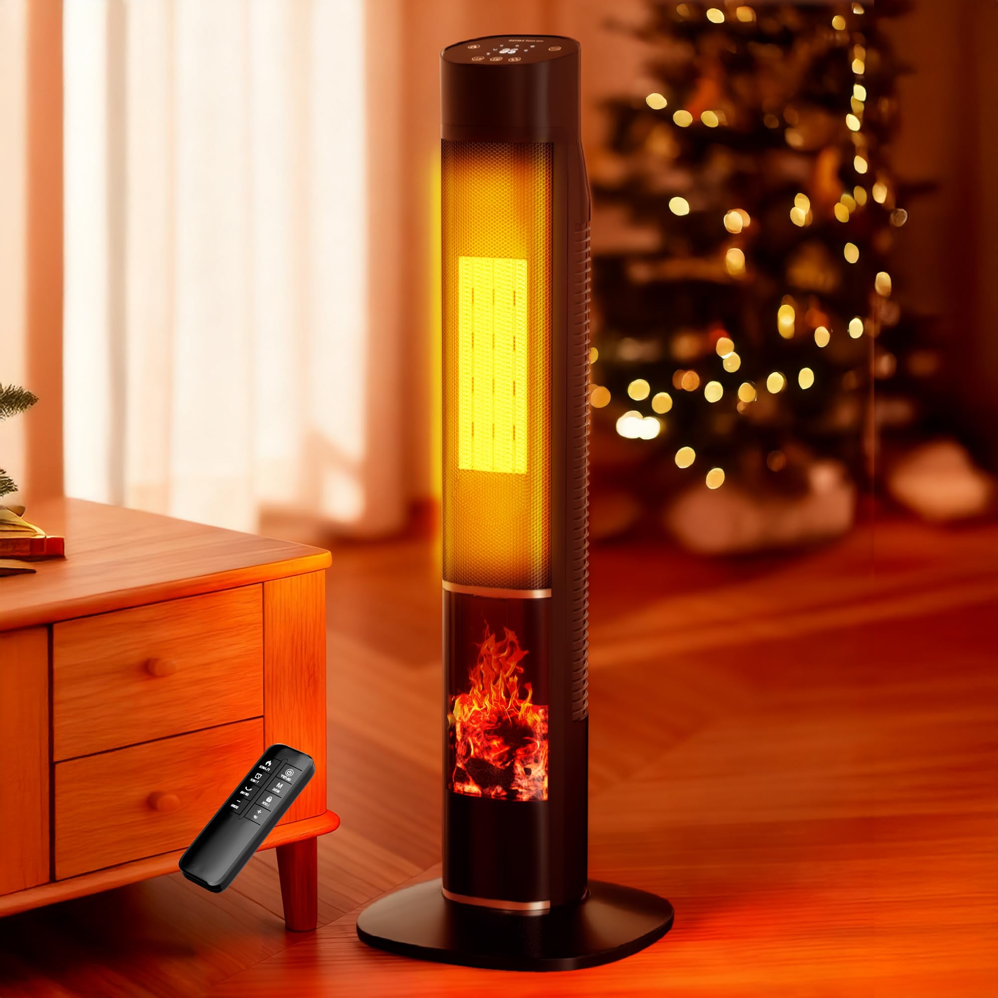 Photo 1 of Uthfy Space Heaters for Indoor Use, 32" Space Heater for Large Room with 24H Timer & 3D Flame, ECO Mode, Thermostat, 120° Oscillation, Child Lock, Remote, 1500W Electric Room Heater for Bedroom Use