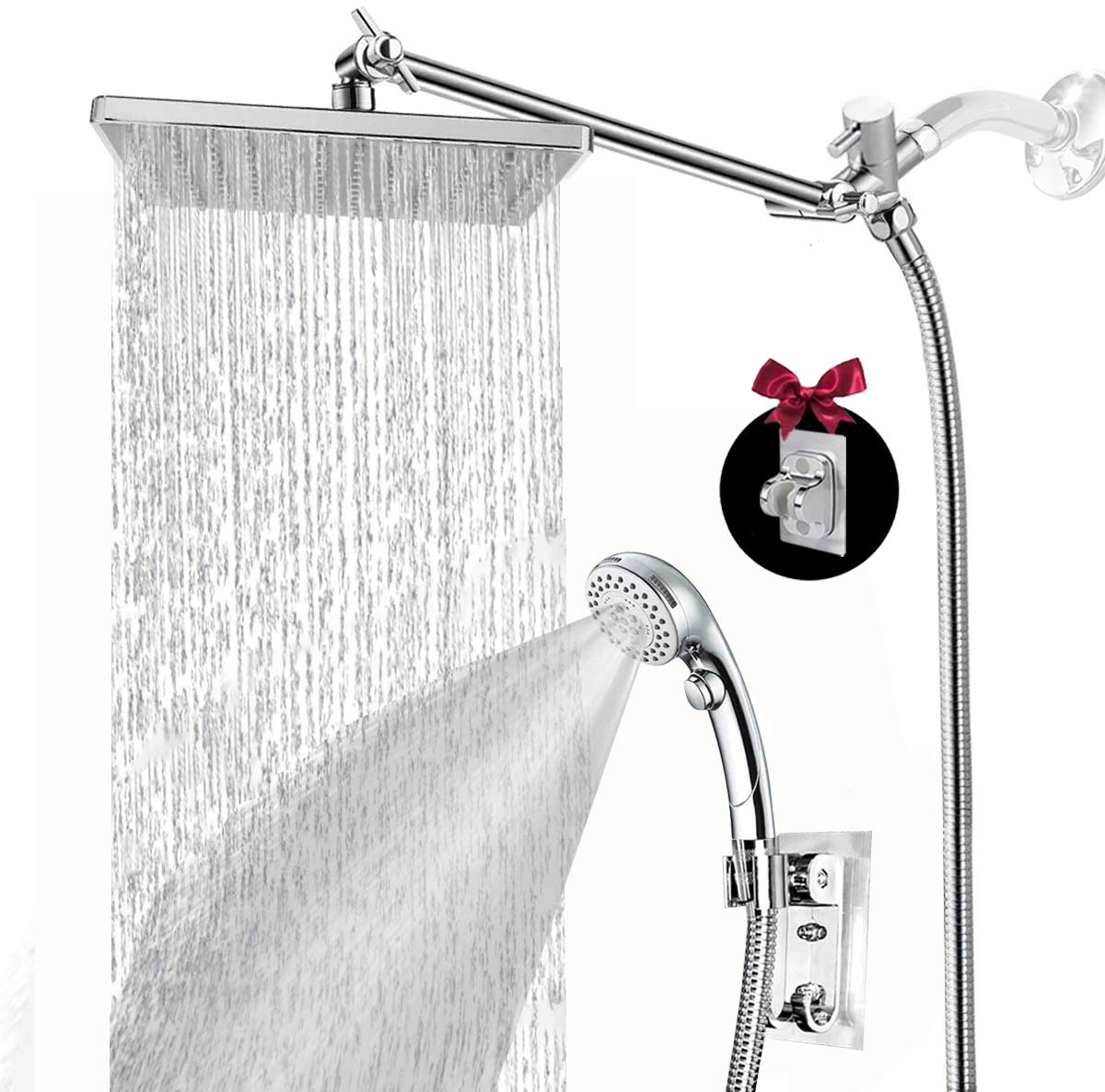 LOHNER Luxury chromed Shower Head Combo,8 Inch Rainfall with Angle