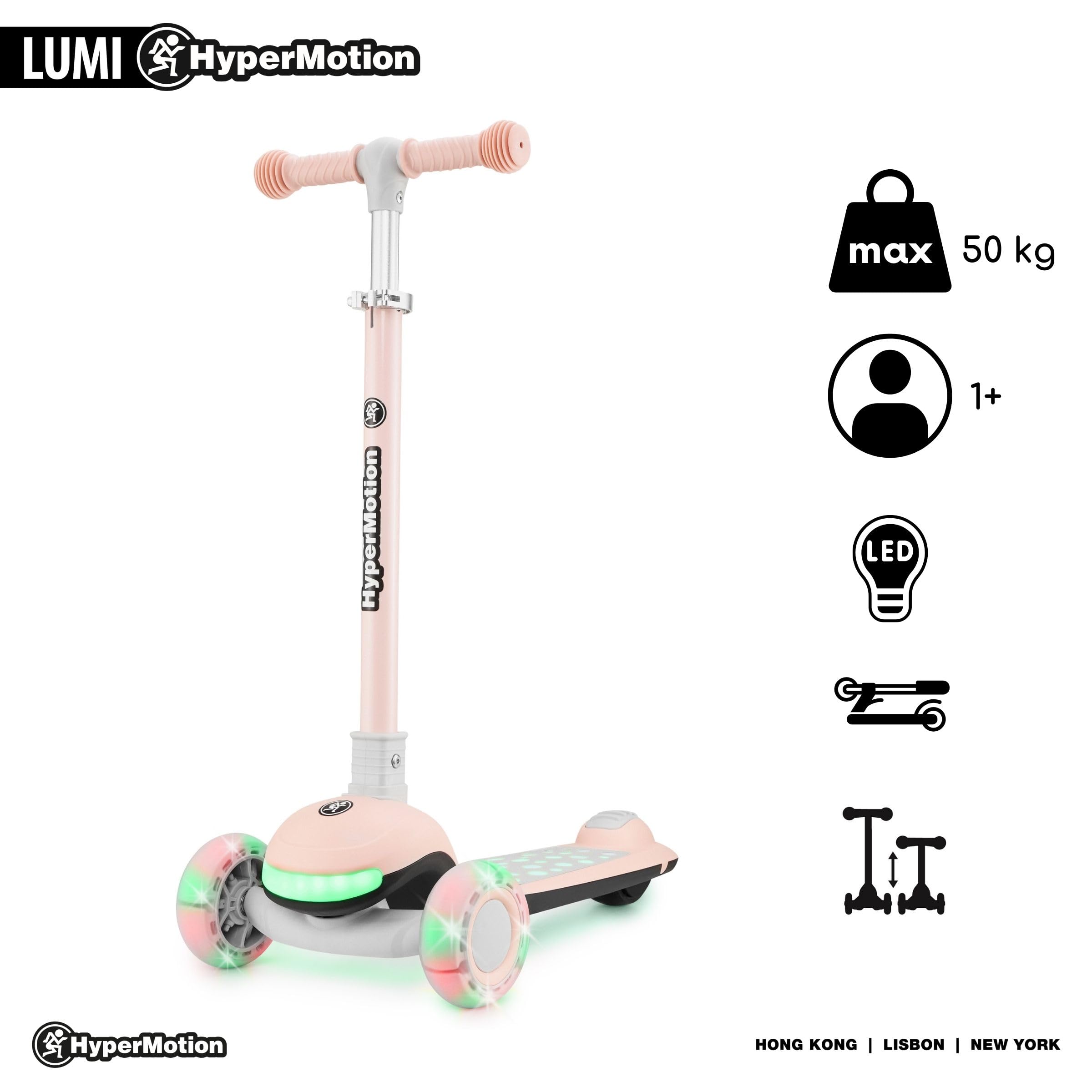 HyperMotion Hulajnoga Balansowa LUMI 3w1 z Podświetlanym Podestem i Kołami LED, Regulowanym Siedziskiem, Składana, z Kauczukowymi Kołami, do 50 kg, dla Dzieci od 1 Roku