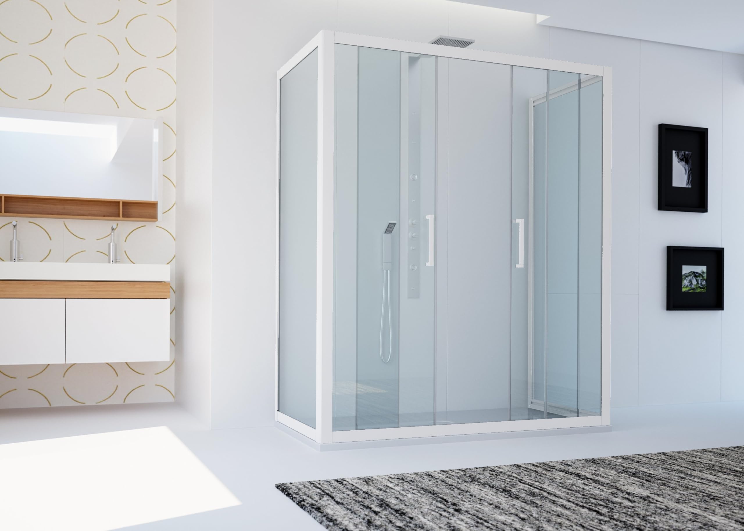 Box doccia 3 lati 80x170x80 CM H 200 Vetro Trasparente Profilo Bianco mod. Star Trio