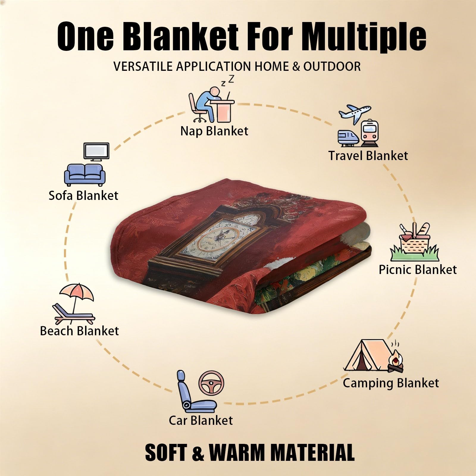 Coperta in flanella stampata, 180 x 220 cm, rossa, morbida, morbida, per Natale, festività, illustrazione, per casa, divano, sedia, viaggi, tradizionale fiocco di Babbo Natale