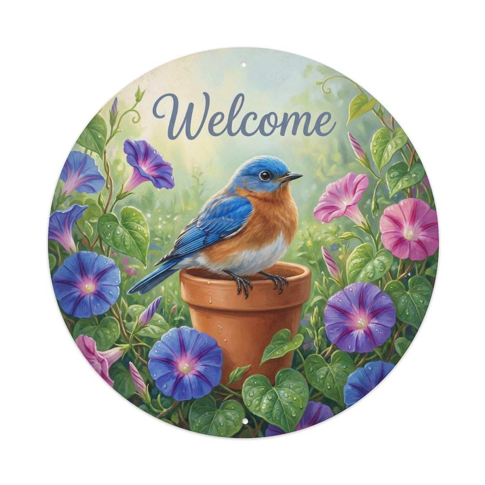 Okahys 8X8inch(20X20cm) Welcome Bluebird Morning Glory Metal Tin Sign