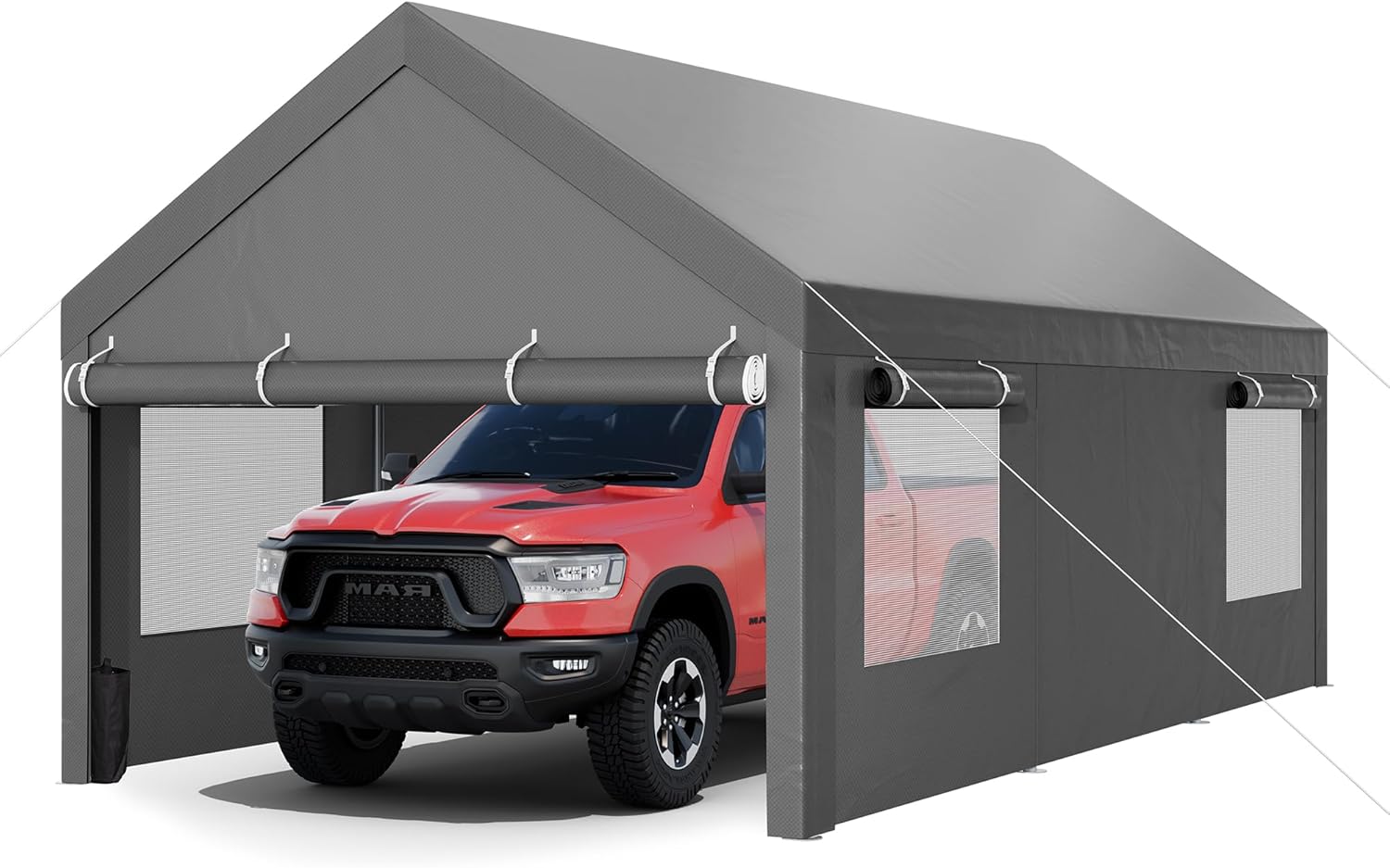 JY QAQA Carport, 12x20 FT Heavy Duty Carport with Removable Side Walls and Doors, Portable Garage with Roll-Up Window and Sandbags, Car Canopy with All-Season Tarp for Cars, Trucks, Boats, Grey JY QAQA Carport, 12x20 FT Heavy Duty Carport with Removable Side Walls and Doors, Portable Garage with Roll-Up Window and Sandbags, Car Canopy with All-Season Tarp for Cars, Trucks, Boats, Grey