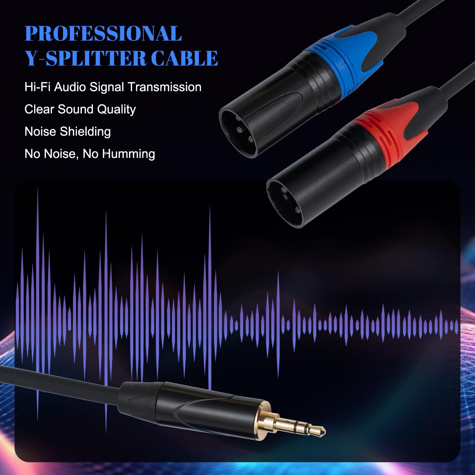 Dual-Stecker XLR auf 1/8 Y-Splitter-Kabel, mit extra vergoldetem 1/4-Zoll-auf-3,5-mm-Adapter, unsymmetrischer 3,5-mm-Mini-Klinkenstecker, TRS-Stereo-Aux auf Doppel-XLR-Stecker, Interconnect Audio Mic