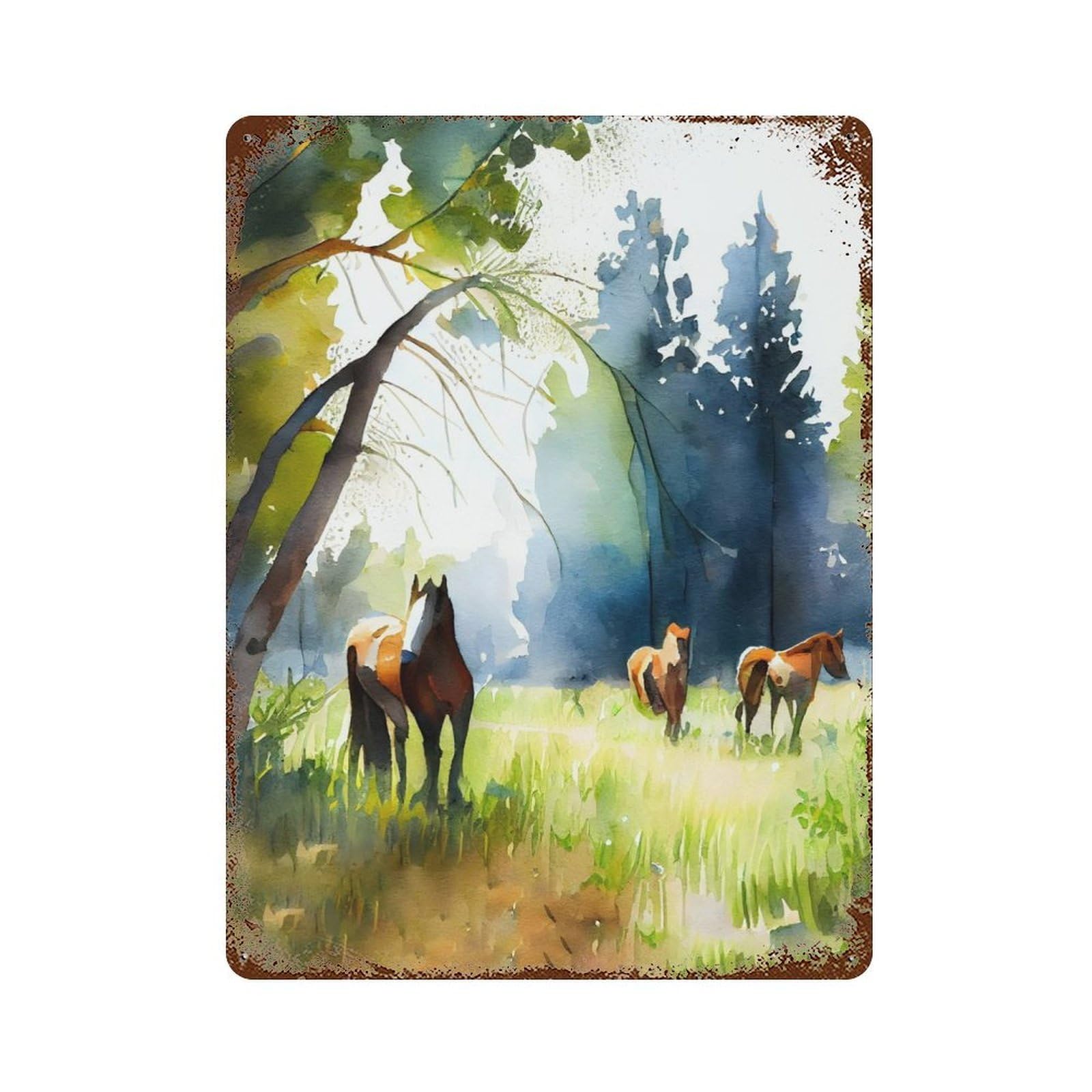 Aged Metal Wall Plaque with A Watercolor Meadow Design 15.7"x11.8", for Farmhouse, Kitchen And Entryway Decor, Retro Wall Decor