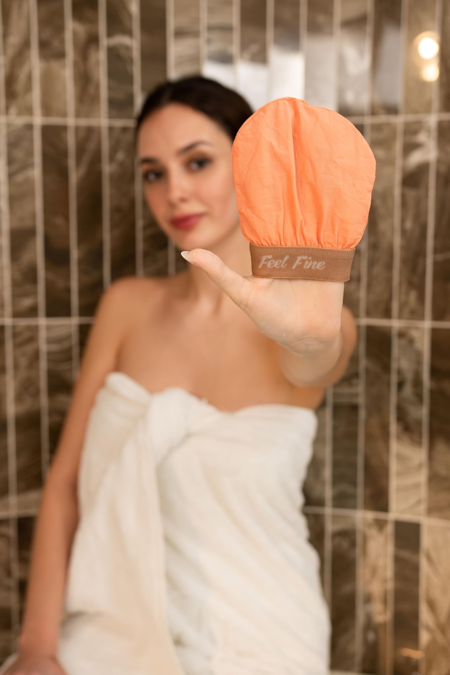 Feel Fine Türkisches Peelinghandschuh-Set – 100% Natürliche Pflanzenseide Hammam Kese für Körperpeeling für Frauen & Männer, Perfekt für Dusche, Bad & Spa (Rosa&Gold)