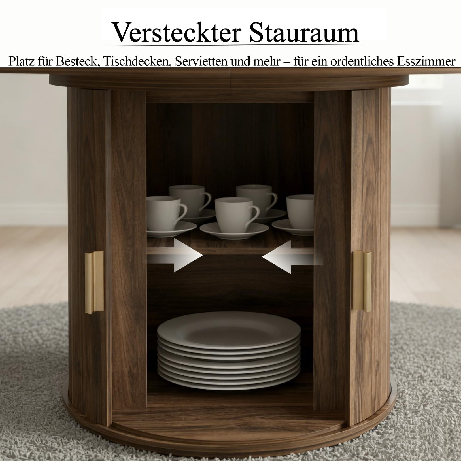 Runder Esstisch Ausziehbar,Holz Küchentisch für 4–6 Personen | Moderner Esszimmertisch mit zylindrischem Sockel,Walnussbraun (nur Tisch)