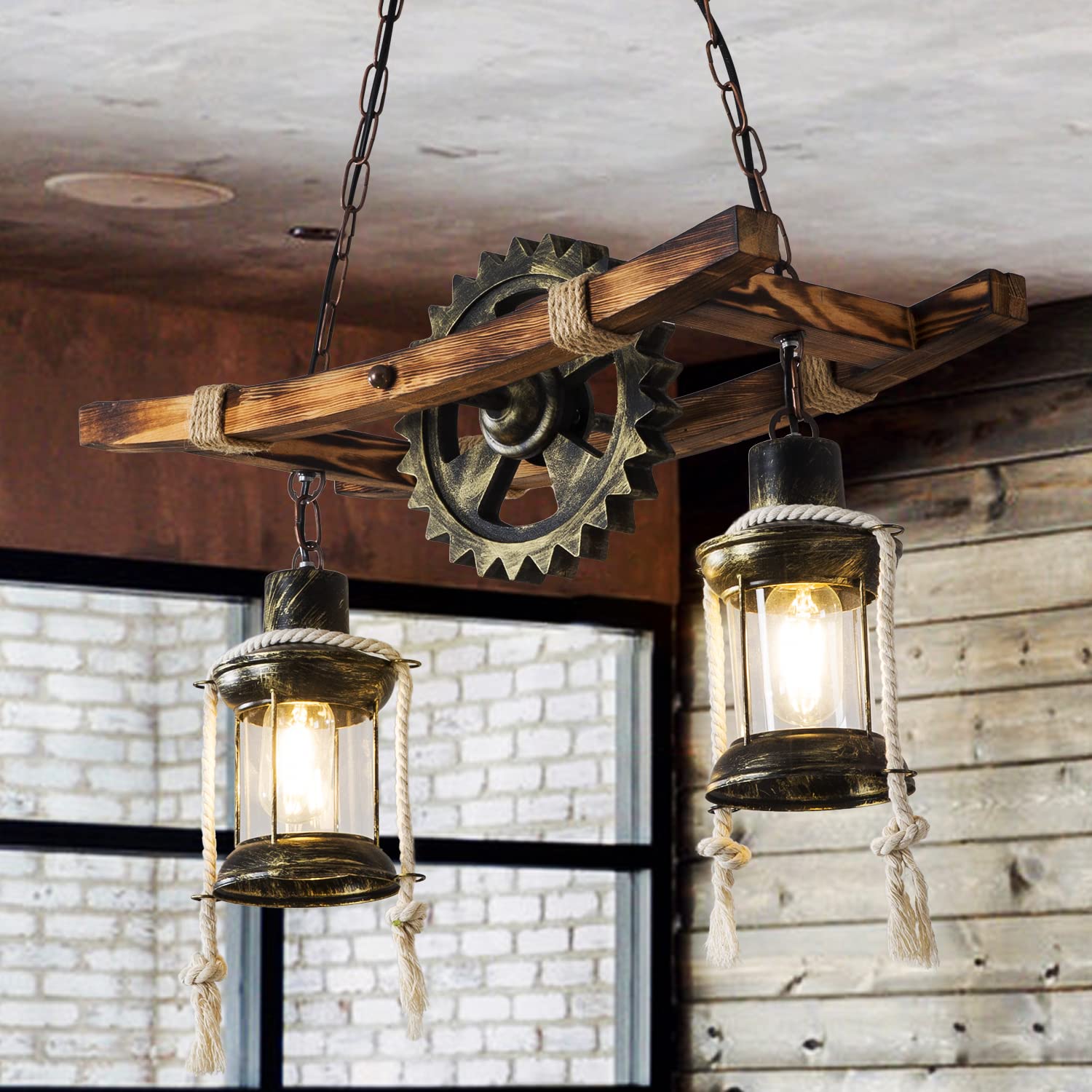 Pendelleuchte Holz deckenleuchte Vintage Retro Metal Hängelampe | Eiche Hängeleuchte Esszimmer pendellampe Rustikale Landhaus Leuchte Schlafzimmer kronleuchter Wohnzimmer Leuchte küchenlampe
