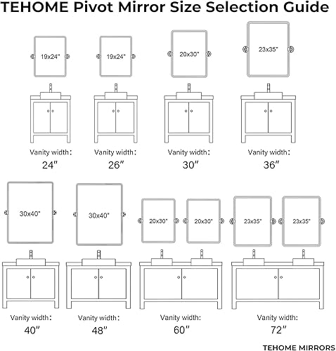 Miniatura 8 de TEHOME Espejo rectangular giratorio de 20 x 30 pulgadas, espejo de tocador de baño dorado cepillado con esquina redondeada con marco de metal,