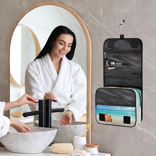 Miniatura 7 de QsirBC Shell - Neceser de playa para mujer, organizador de maquillaje de viaje con gancho para colgar, bolsas de cosméticos de viaje para accesorios