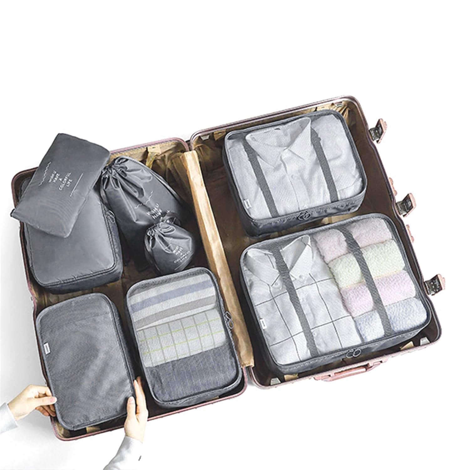 LANSKLBD 6/8 Set Packing Cubes for Suitcases Travel Luggage Packing Organizers,Travel Accessories Essentials Luggage Organizer with Shoe/Tioletry/Laundry Bag (Grey, 8 set) view 7