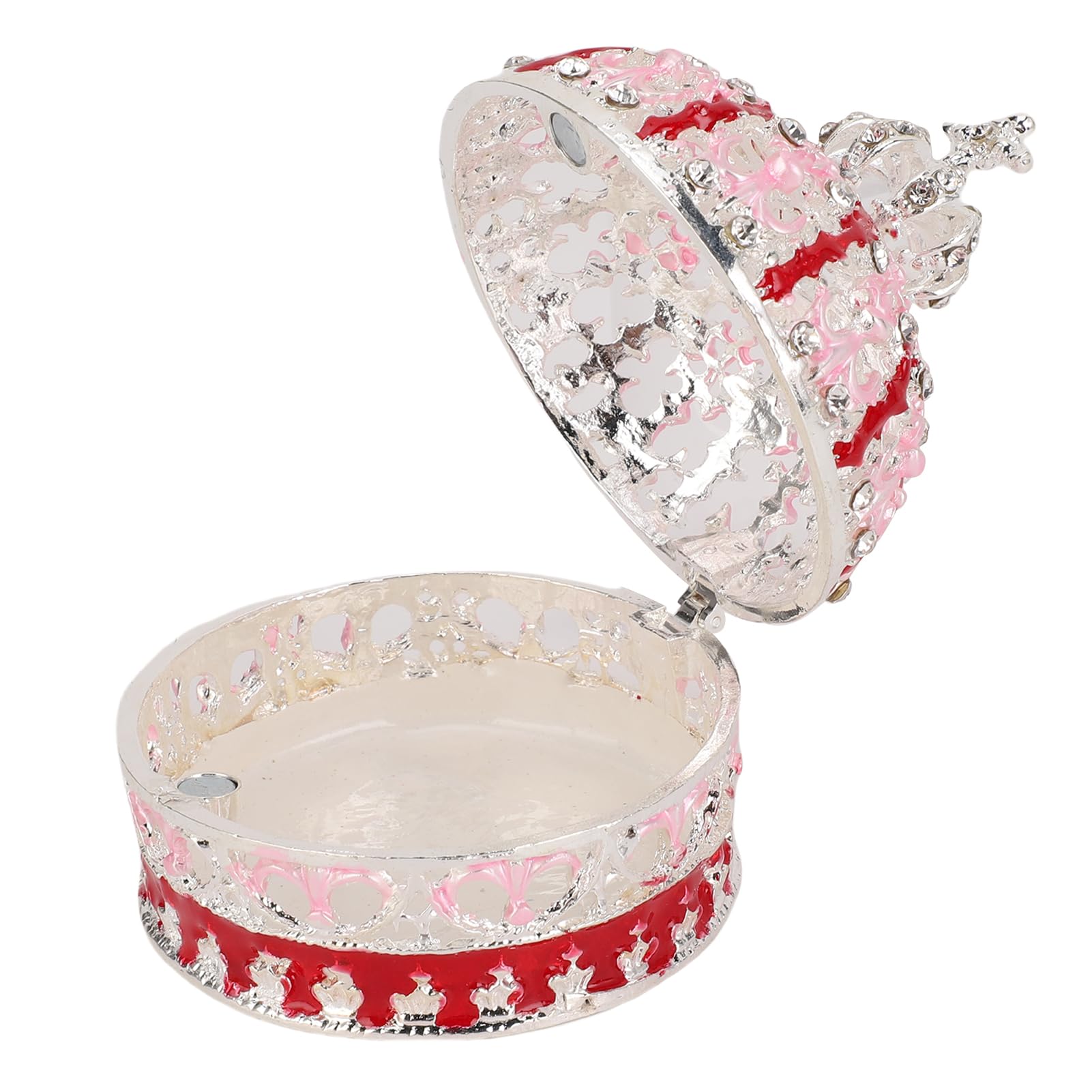 Boîte à bijoux couronne émaillée avec cristaux scintillants, rangement métallique pour femme