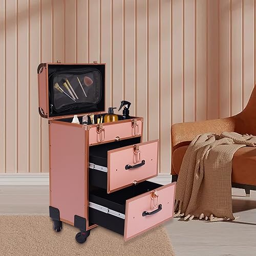 Miniatura 4 de banborba Estuche de maquillaje profesional con ruedas, con cajones, carrito grande para cosméticos con cerraduras, organizador de almacenamiento de