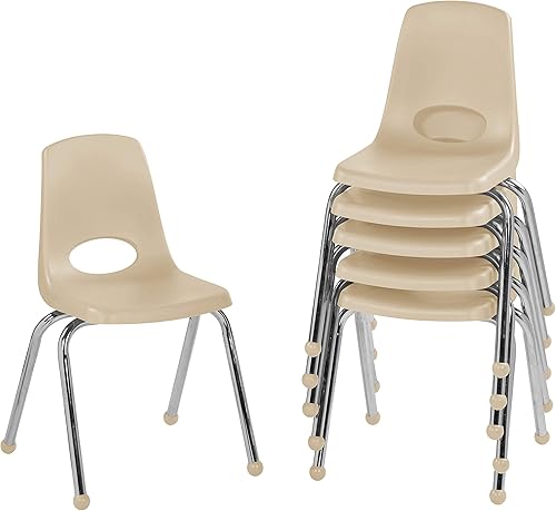 FDP 10367-SD - Silla escolar apilable de 16 pulgadas, asiento apilable para estudiantes con patas de acero cromado y deslizadores de bolas para