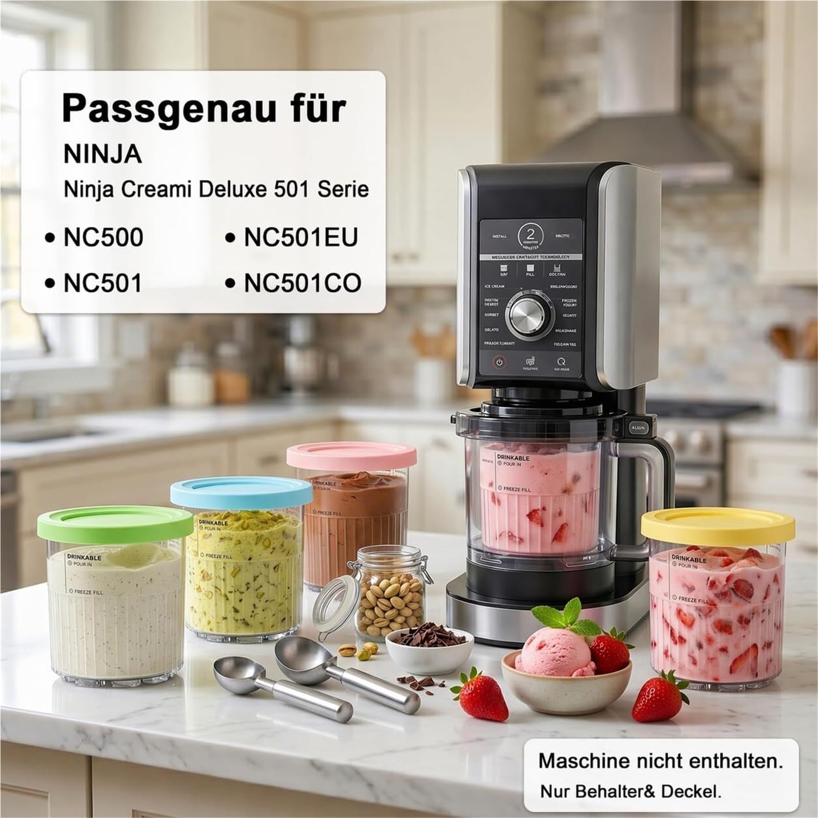 Set mit 4 Eiswürfelformen, für NC501 & NC500, 710 ml, mit auslaufsicheren Deckeln, BPA-frei und spülmaschinenfest, Zubehör für Eismaschine