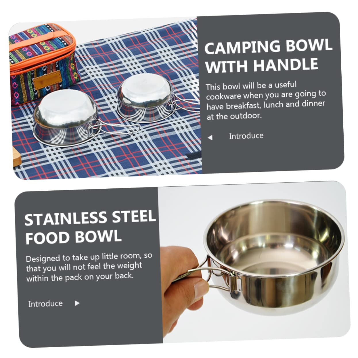 Happyyami Stainless Steel Bowl Set Camping Plate Handle Outdoor Barbecue Bowl for Hiking
