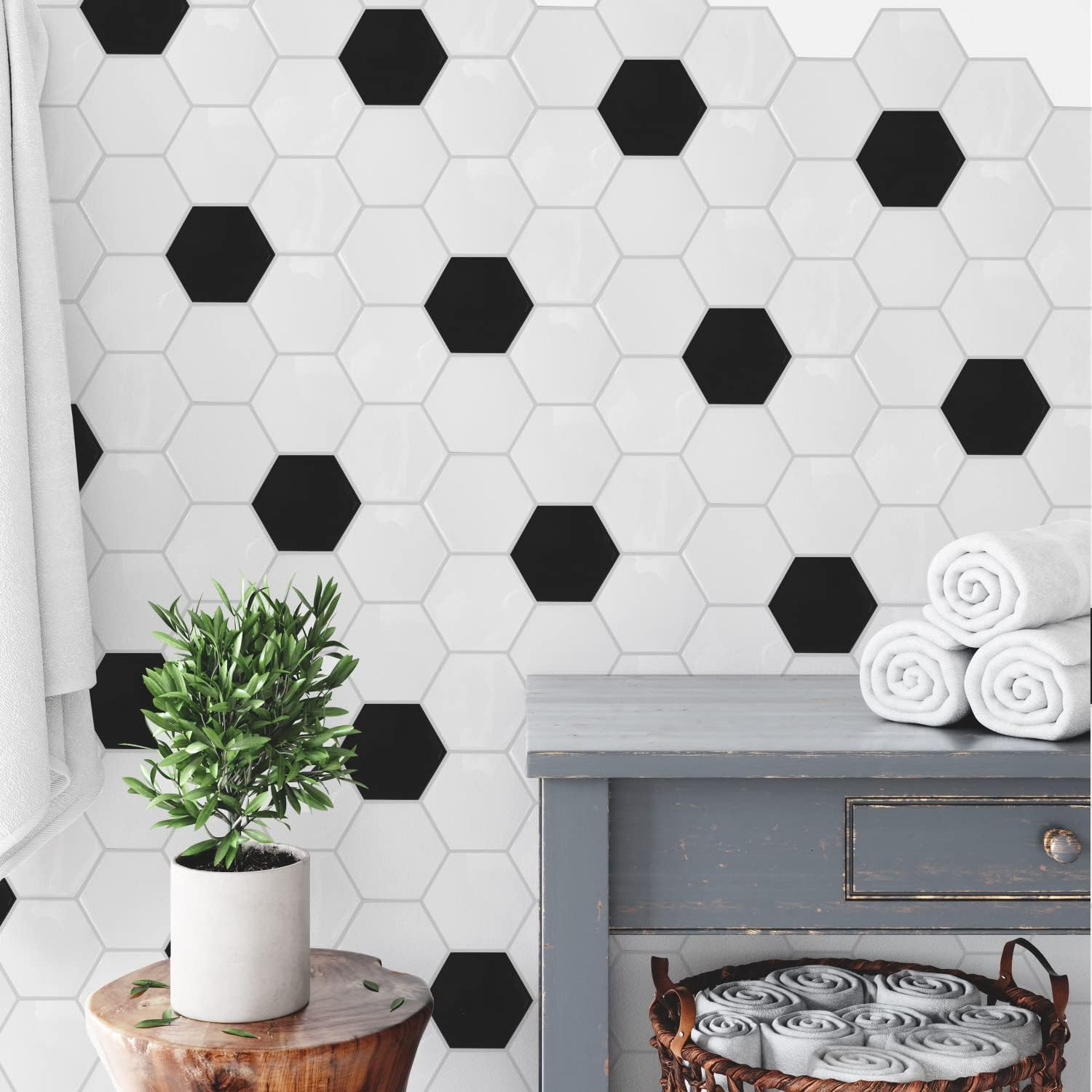 RoomMates Black and White Large Hexagon Sticktile