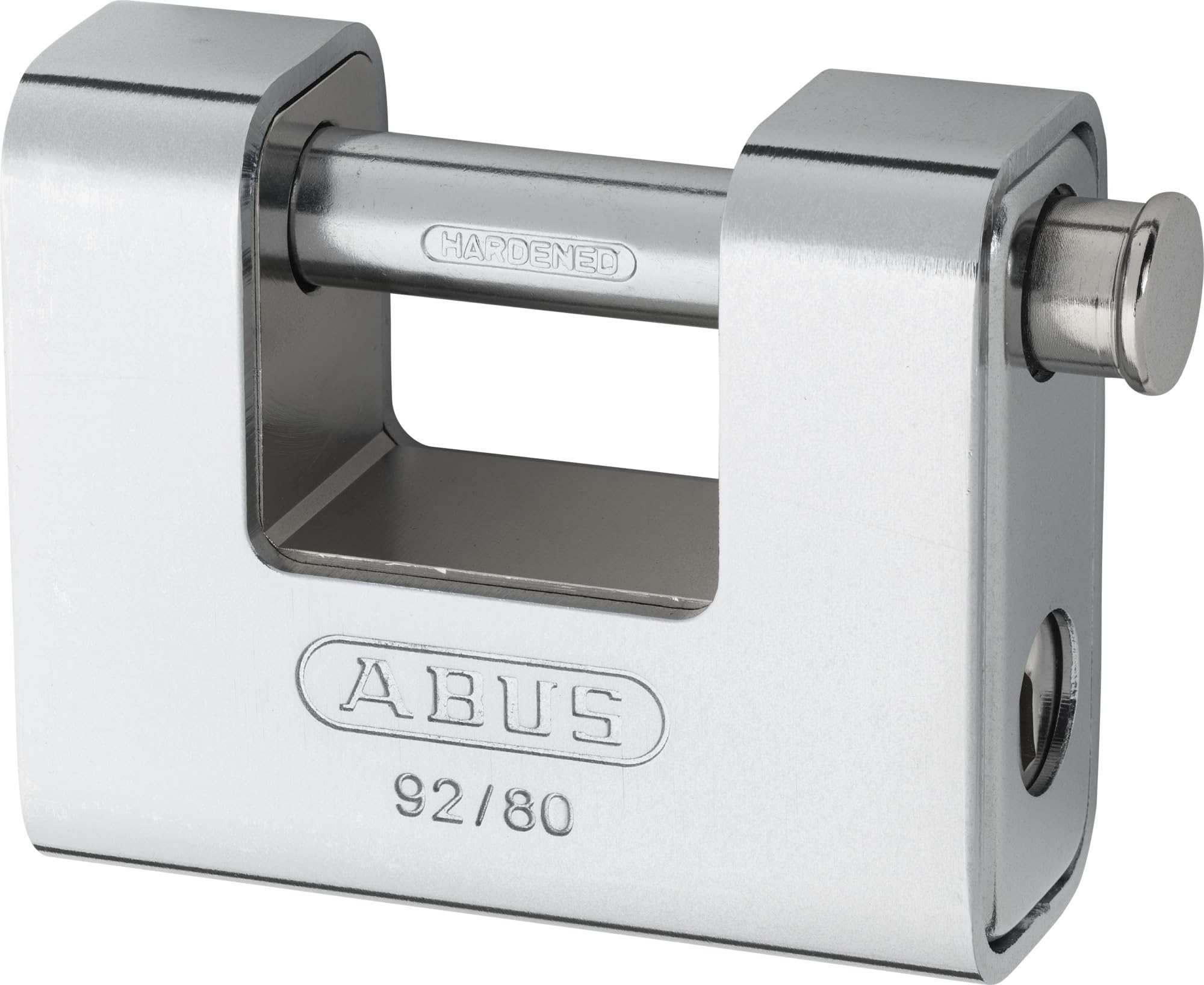 ABUS Monobloc Vorhängeschloss 92/80 - Messing-Schloss mit Stahlmantel - für Automaten, Rollgitter u. v. m. - mit dickem Bolzen - ABUS-Sicherheitslevel 8 - Silber | Für Automaten & Rollgitter – Präzisions-Stiftzylinder, Bügel aus gehärtetem Stahl, 78 x 65