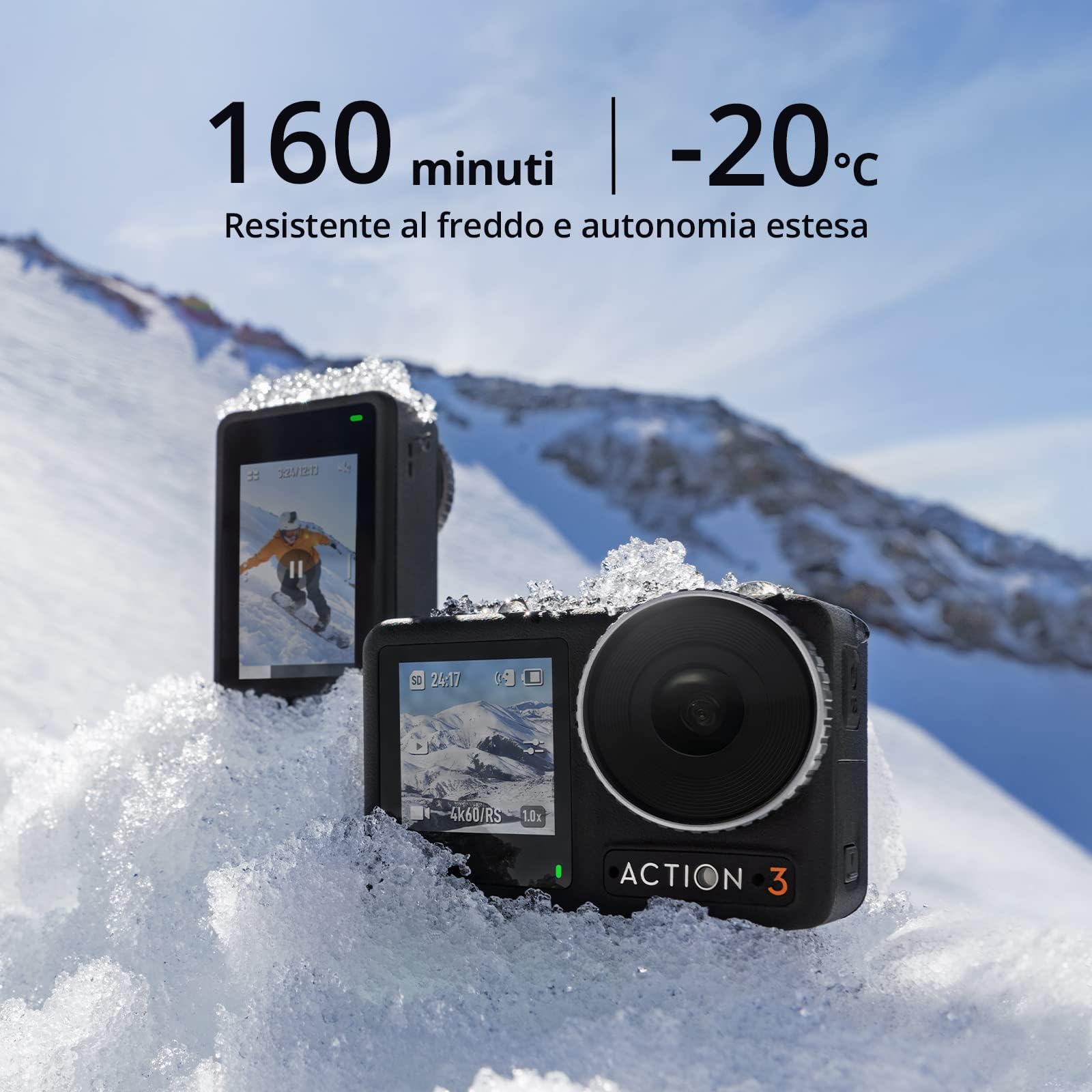 DJI Osmo Action 3 Outdoor Combo - Action cam 4K/120 fps con cintura pettorale e da zaino per escursioni e ciclismo, FOV ampissimo, HorizonSteady, resistente al freddo, fino a 320 min con 2 batterie