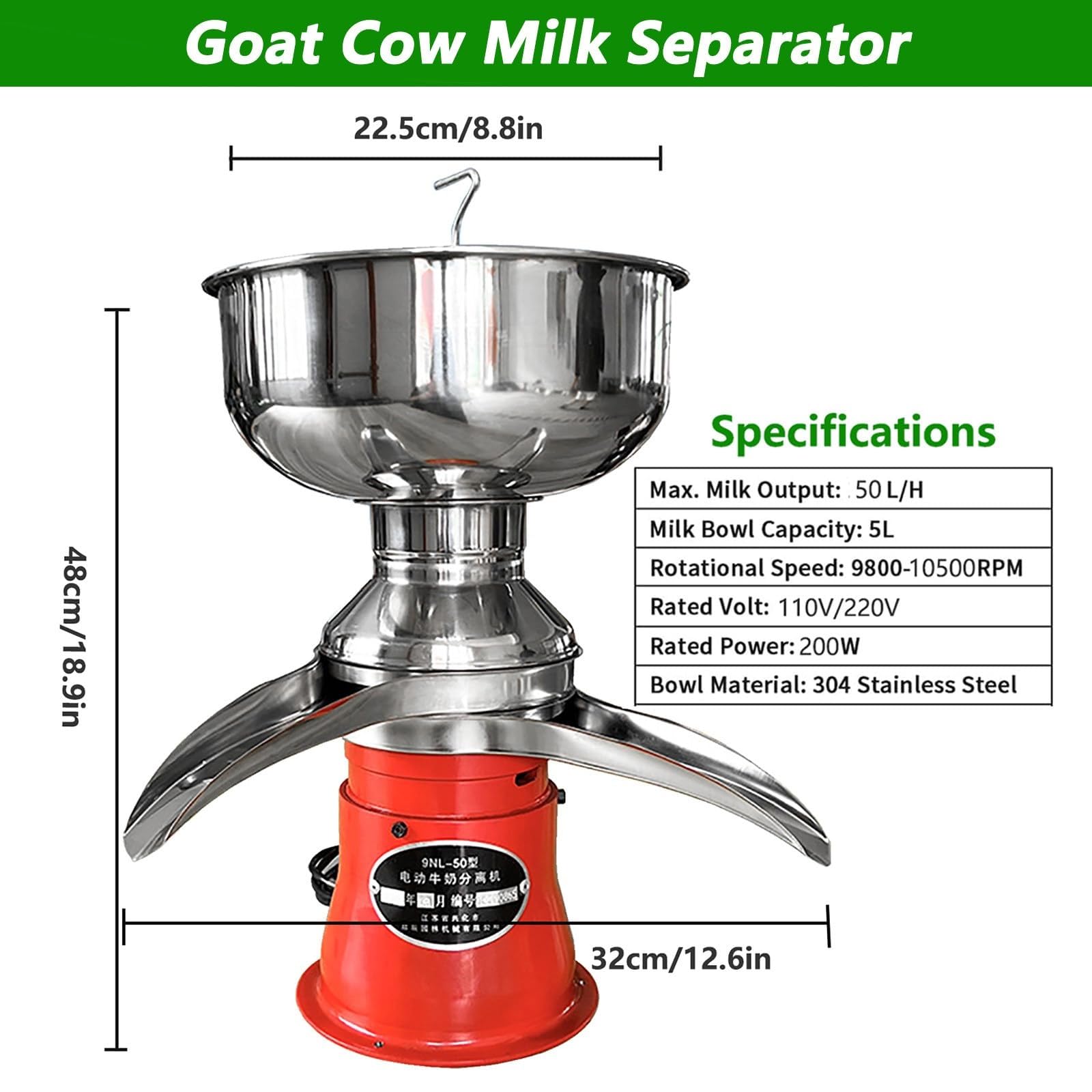 Montalatte, separatore elettrico per panna da montare, consistenza regolabile per frullati di panna e burro, alta velocità 10500 giri/min con basso contenuto di grassi