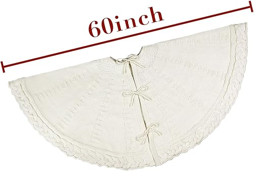 Miniatura 2 de Falda de árbol de Navidad de 60 pulgadas: falda de árbol grande para árbol de 9 pies, falda de árbol de punto trenzado color blanco crema, faldas de