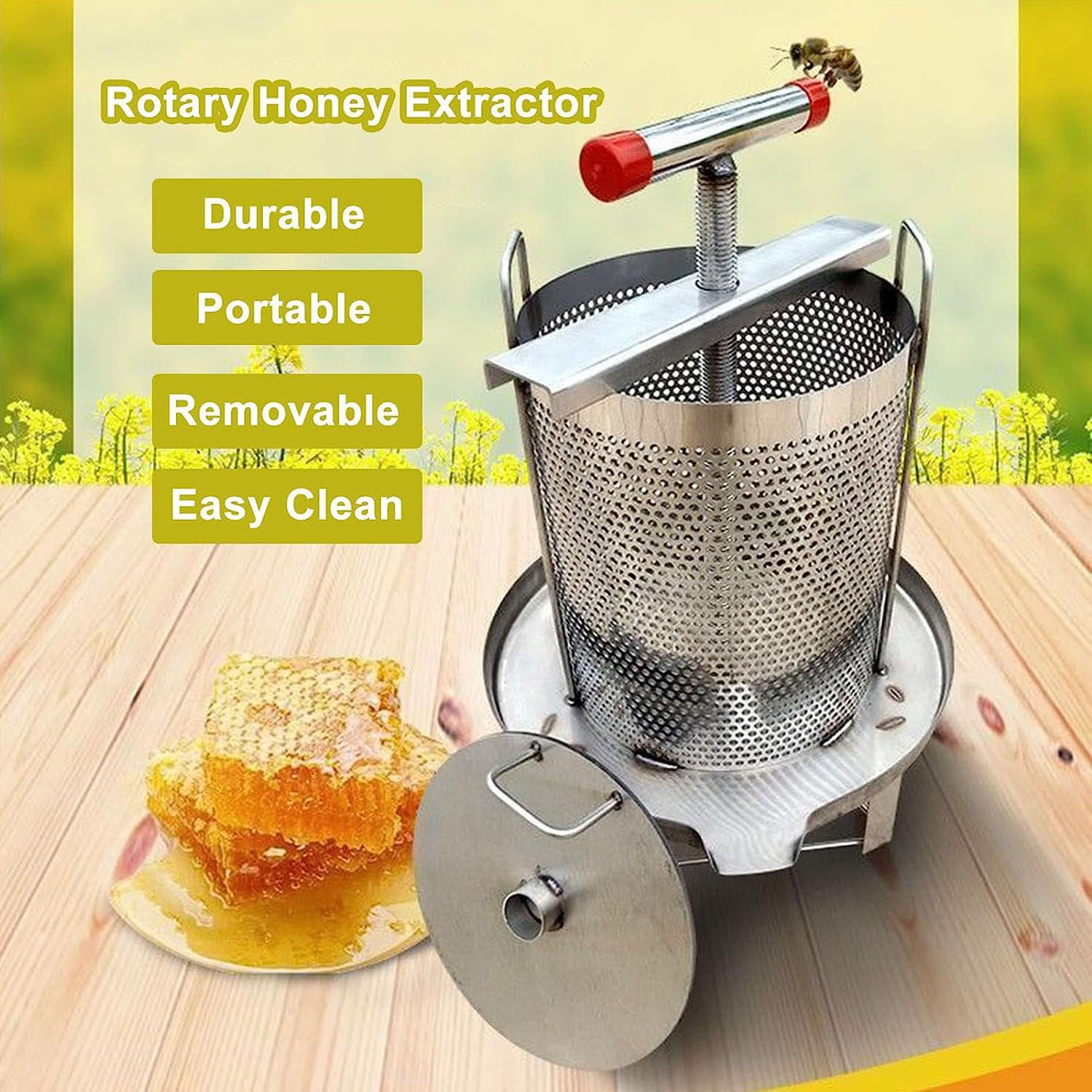 Extractor De Prensa De Miel Máquina De Prensado De Cera Acero Inoxidable Familiar Manual Fruta Jugo Vino Prensa Herramienta De Apicultura