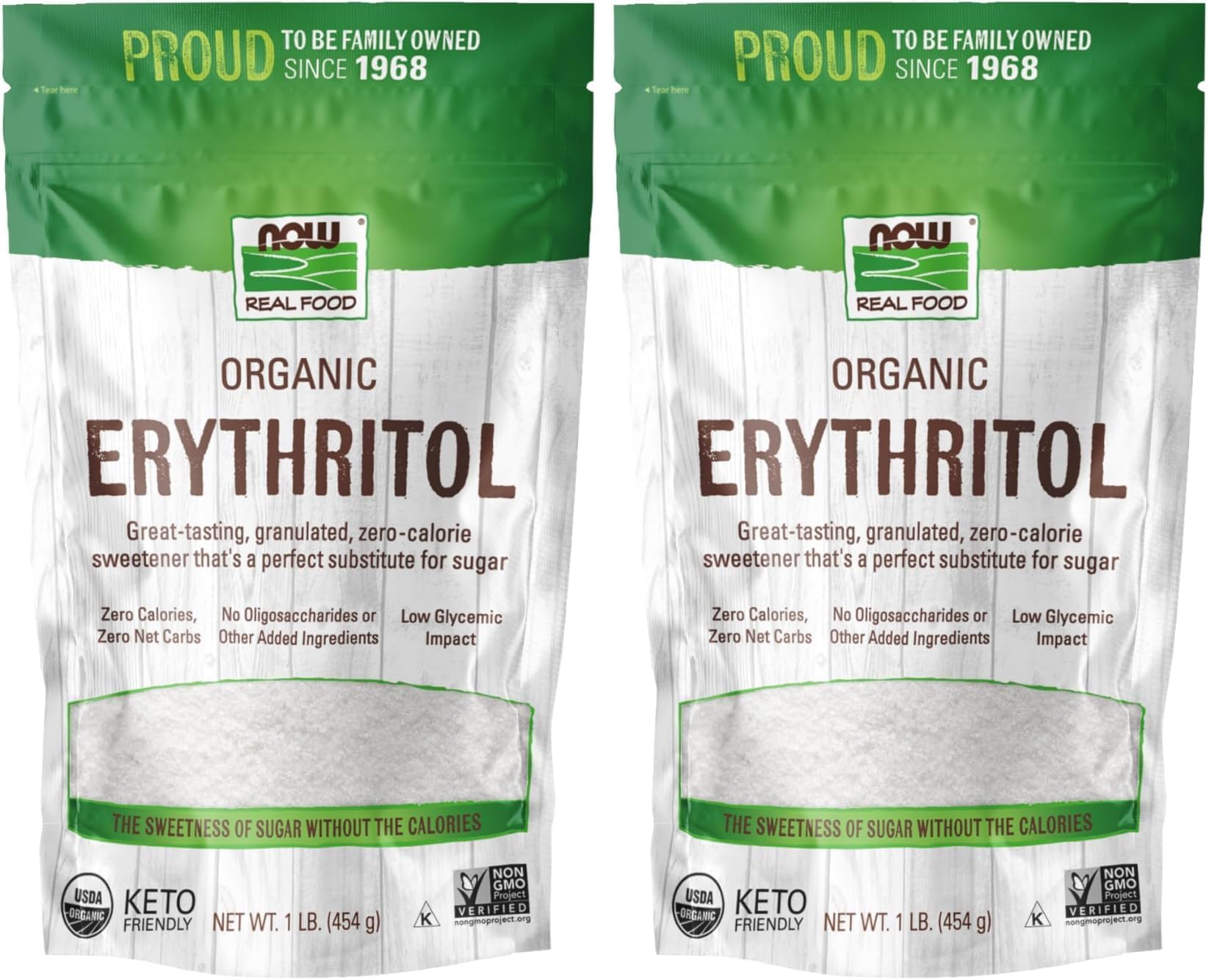 Organic Erythritol, Pleasant Sweetner for Reduced-Calorie and Sugar-Free Recipes, Zero-Calorie, Low Glycemic Impact, 1-Pound (Packaging May Vary) (Pack of 2)
