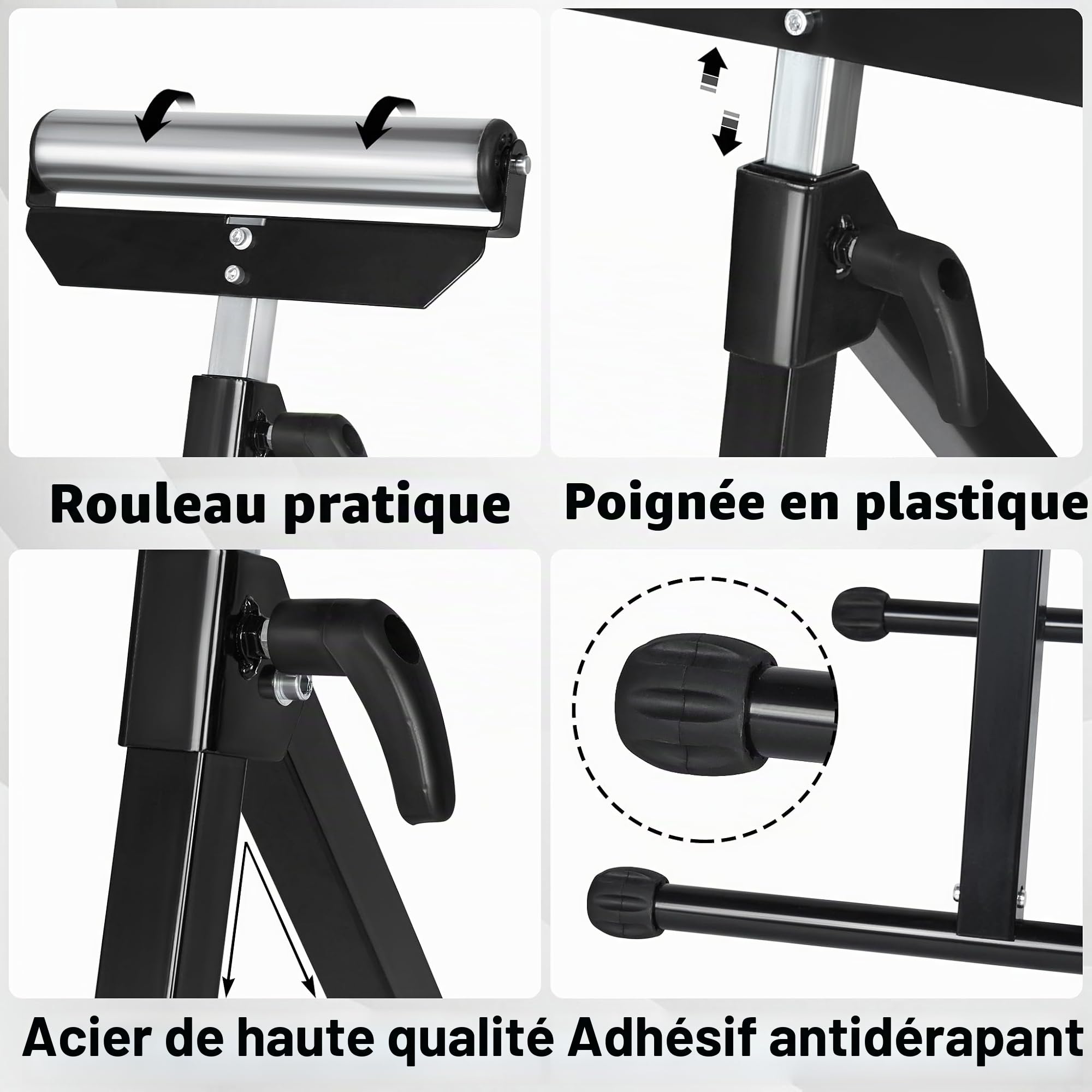 FIVMEN Tréteau à roulettes réglable en hauteur - 2 supports à roulettes de 68 à 107 cm - Avec pieds antidérapants - Charge maximale : 60 kg